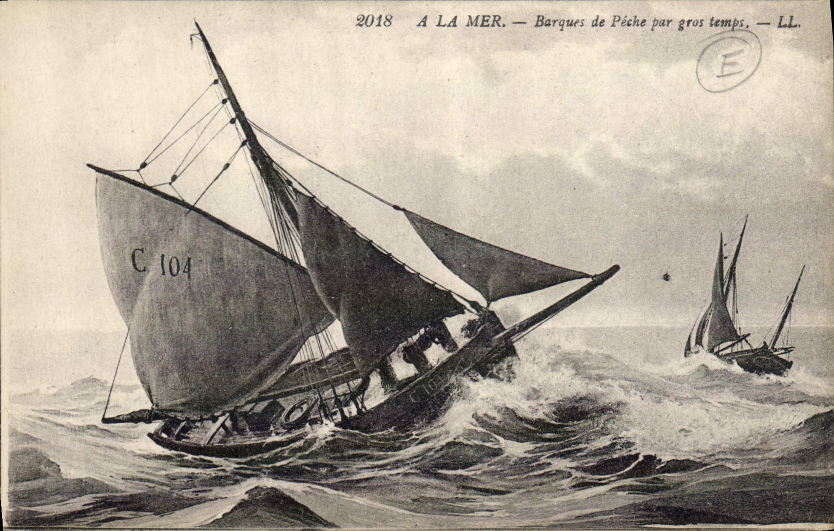 El barco de la POSTAL de la VENDIMIA pesca con las barcas del mar del pecado por el tiempo pesado