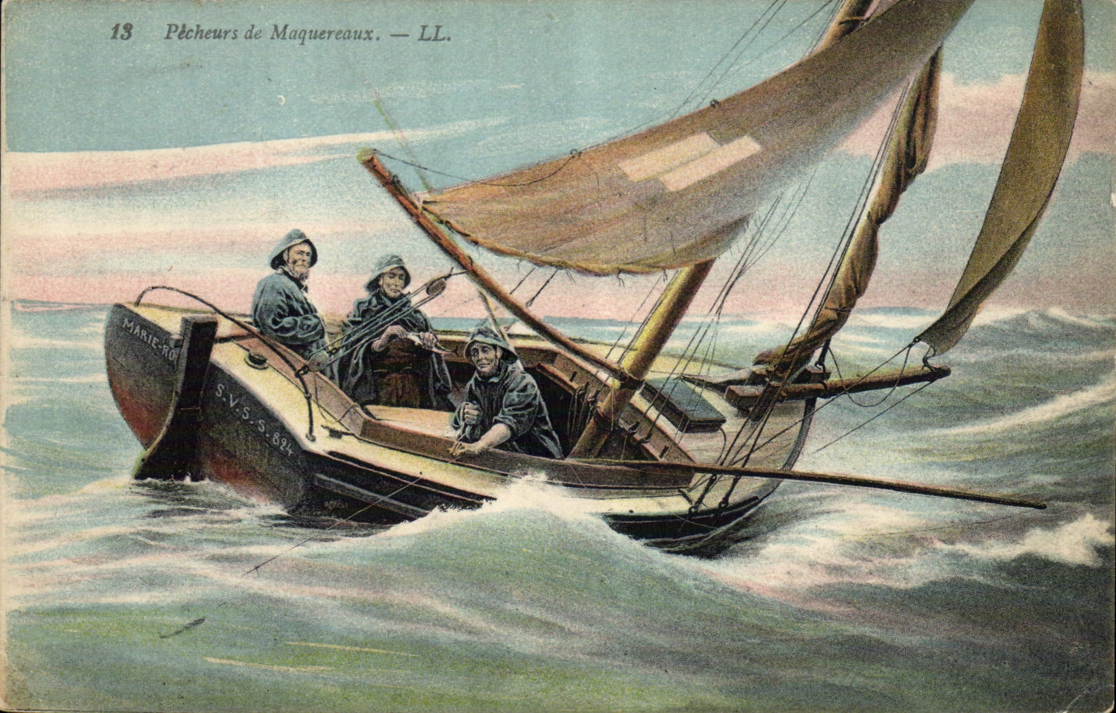 Caballas Sinning de los pescados del barco de la POSTAL de la VENDIMIA