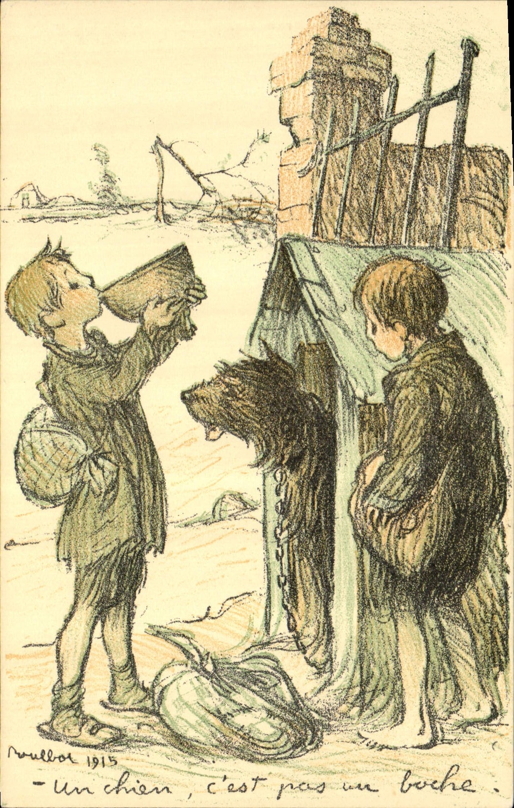 CPA Fantaisie Illustrateur Poulbot chien