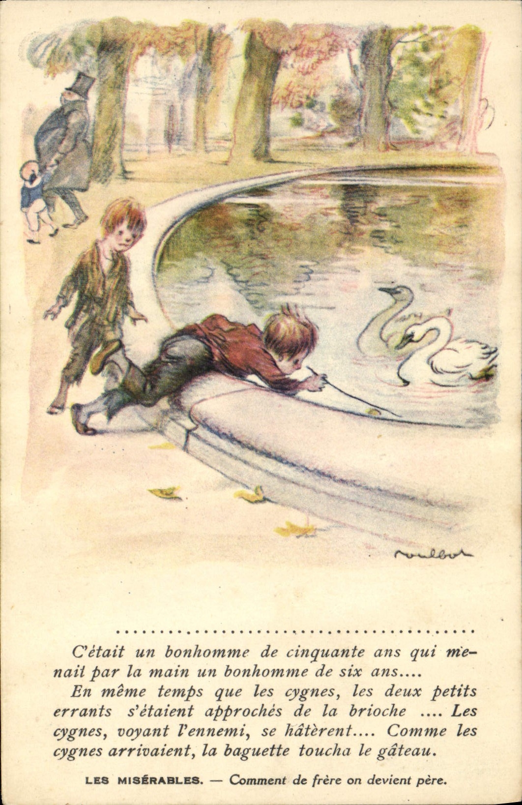 Wretches de los pobres de Victor Hugo del cisne de Poulbot del ilustrador de la fantasía de la POSTAL de la VENDIMIA