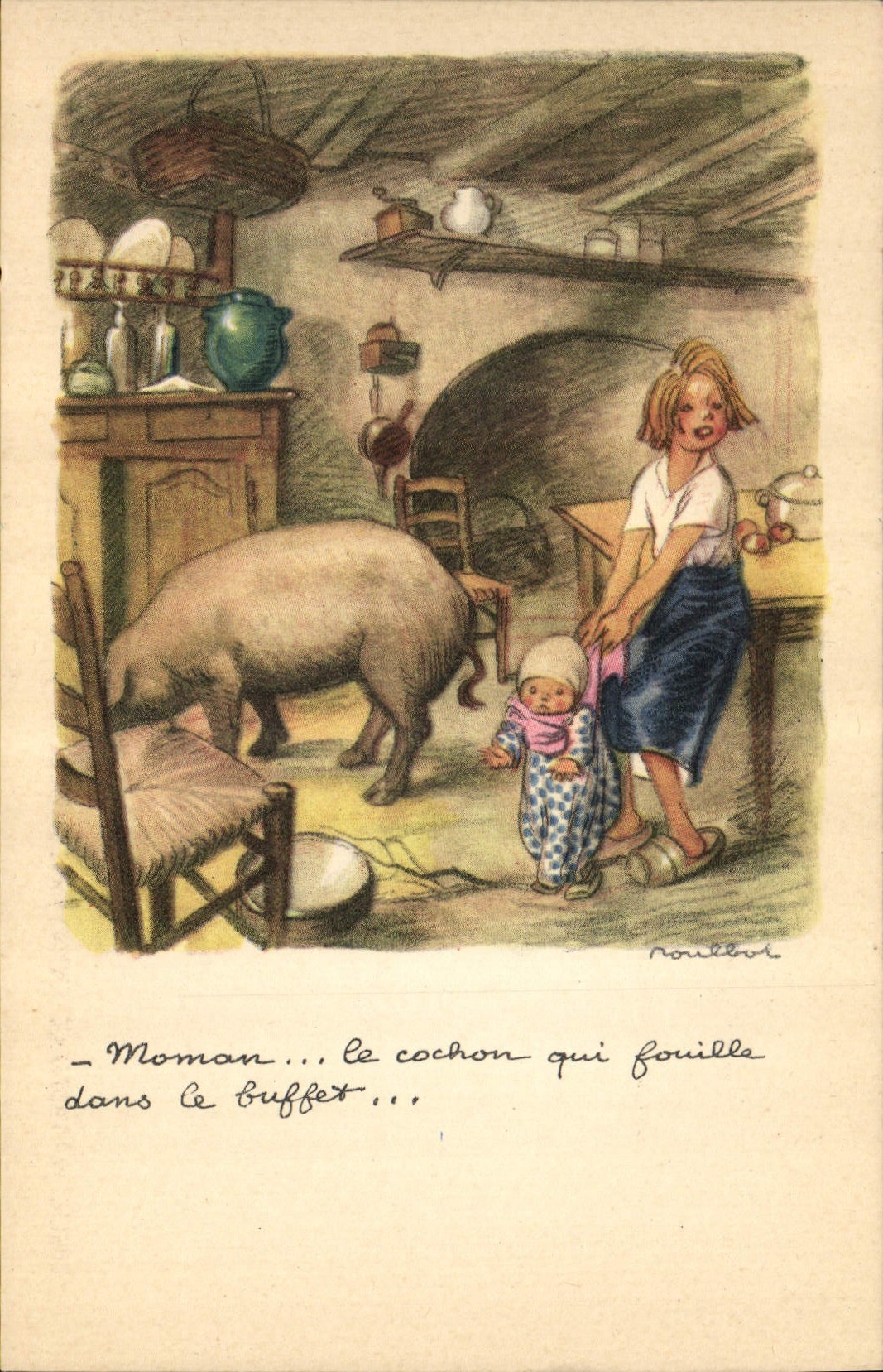 CPA Fantaisie Illustrateur Poulbot Cochon Porc