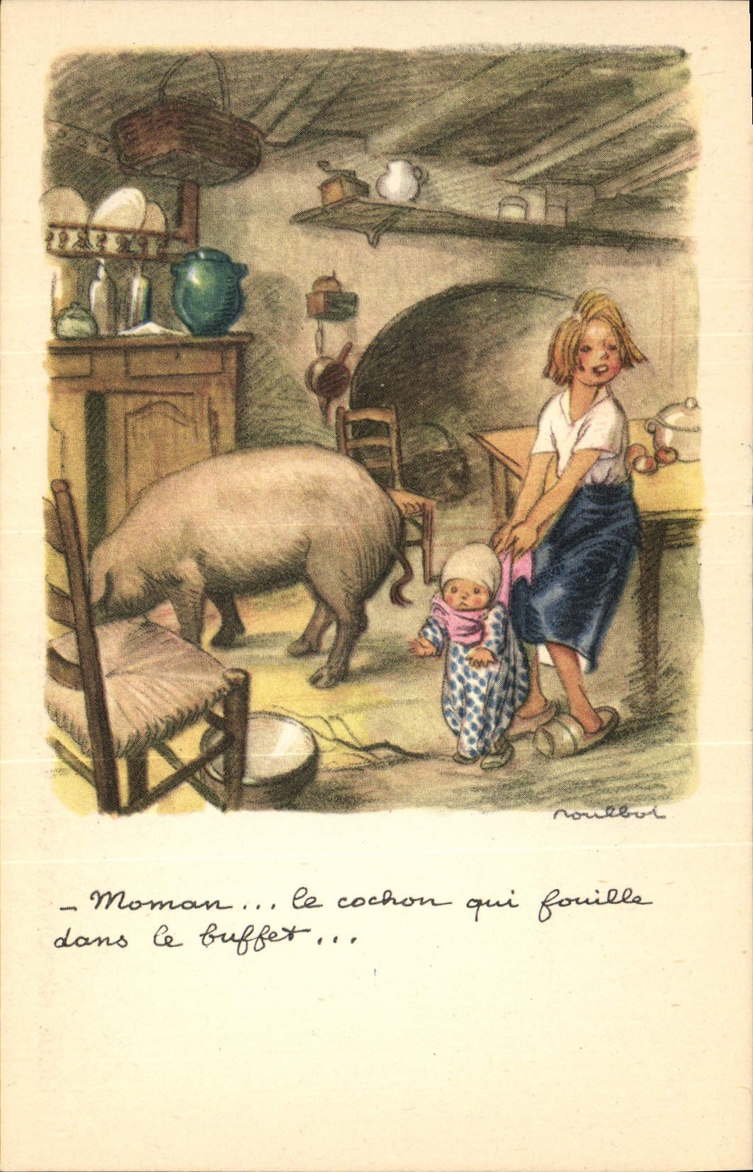 CPA Fantaisie Illustrateur Poulbot Cochon Porc