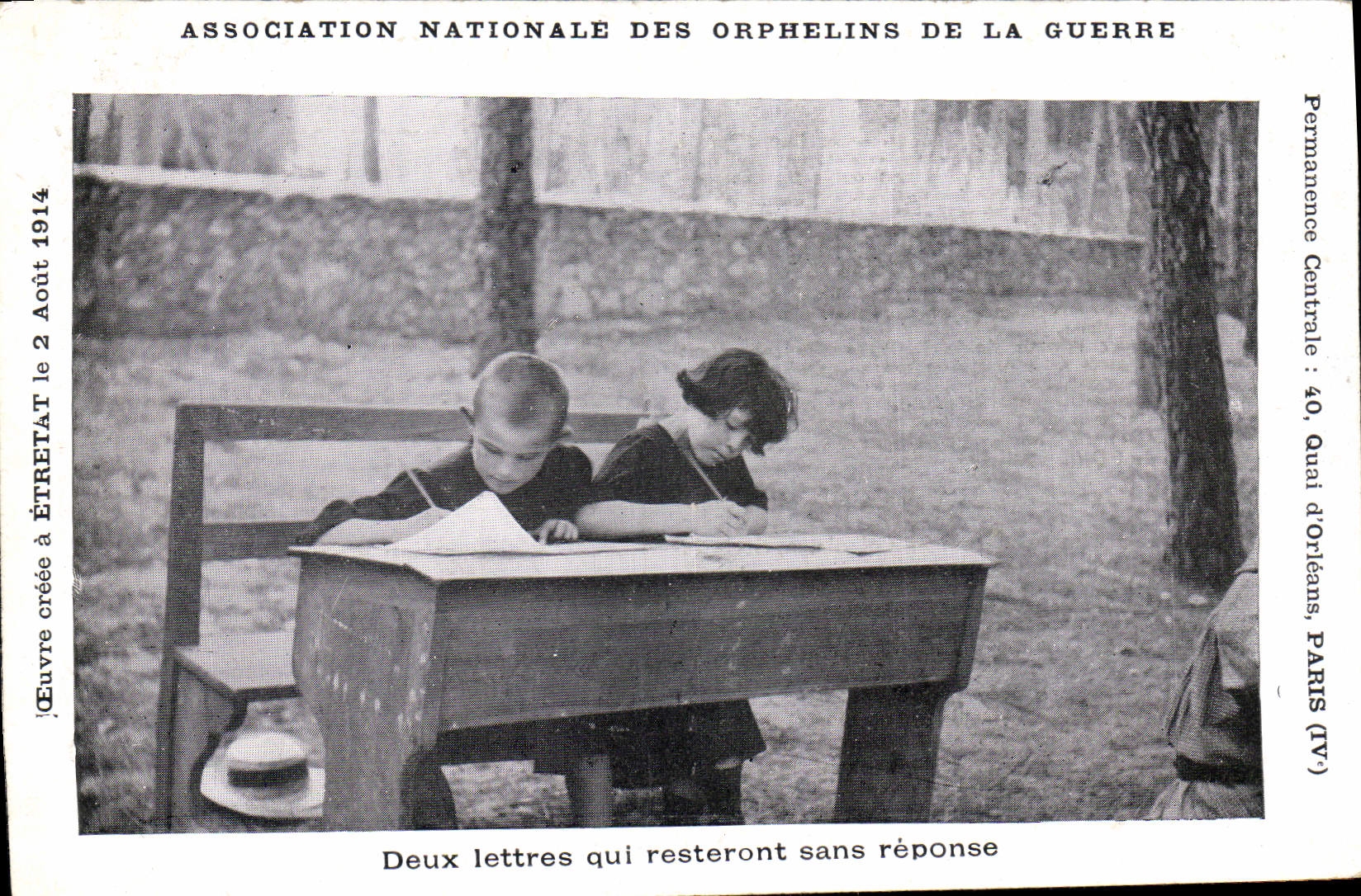 VINTAGE POSTCARD Orphan of war Two letters which will remain unanswered