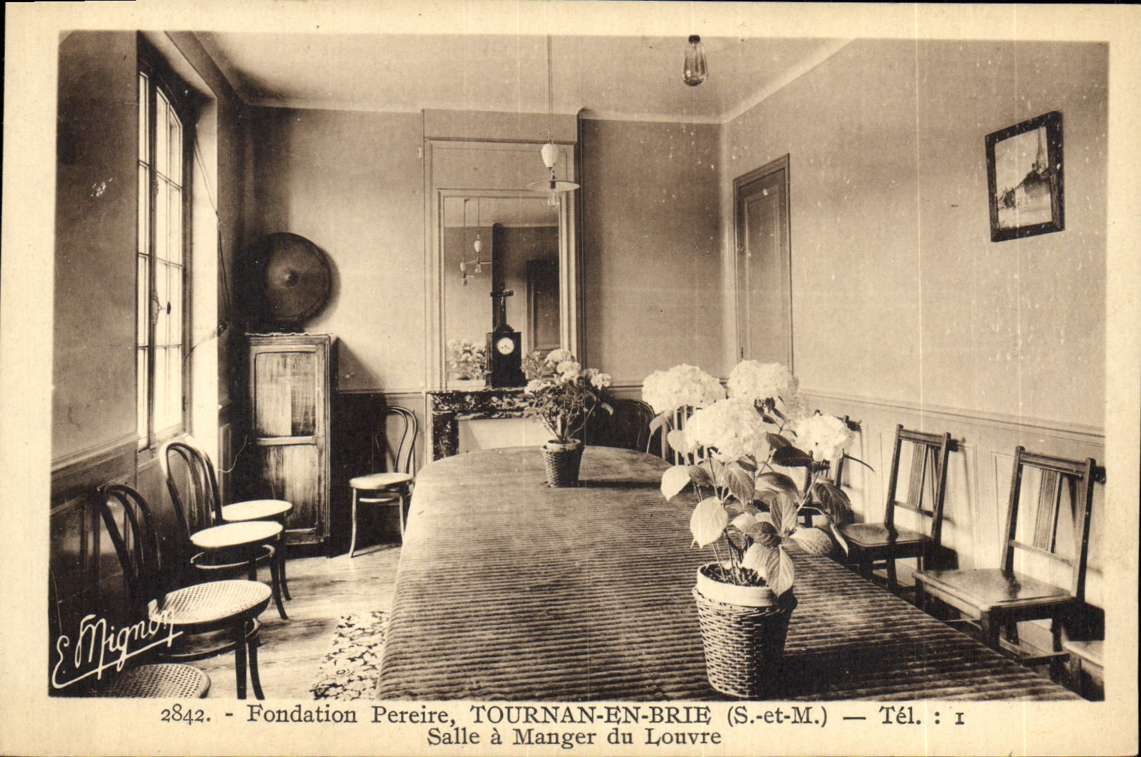 VINTAGE POSTCARD Foundation Pereire Tournan in Brie Dining room of Louvre