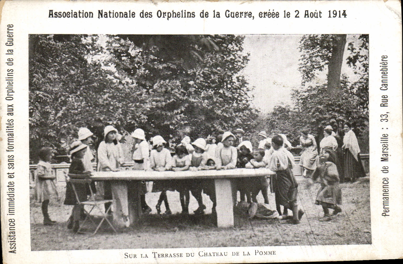 VINTAGE POSTCARD Orphan of War August 1914 On the terrace of the castle of Apple