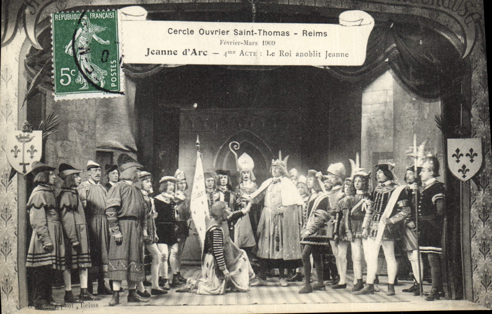 VINTAGE POSTCARD working Circle Holy Thomas Rheims 1909 Jeanne d' Arc the king anoblit the queen