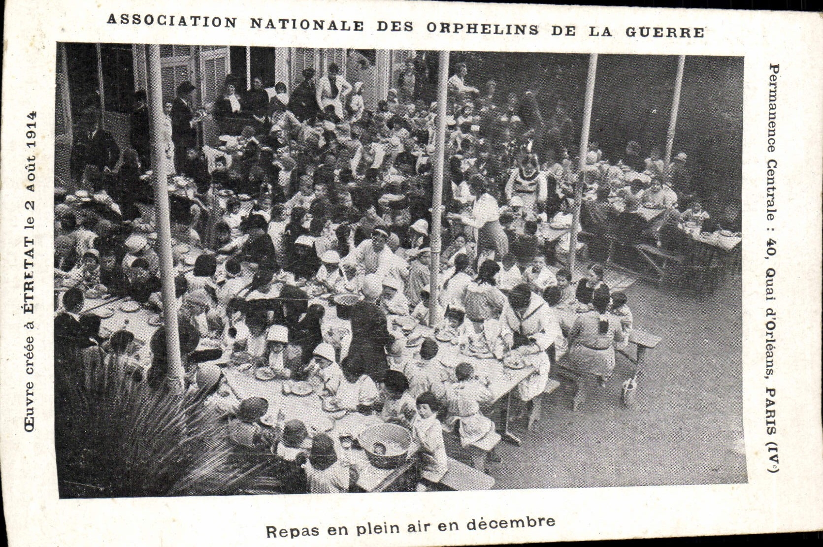 VINTAGE POSTCARD Orphan of the war Meal in the open air in December