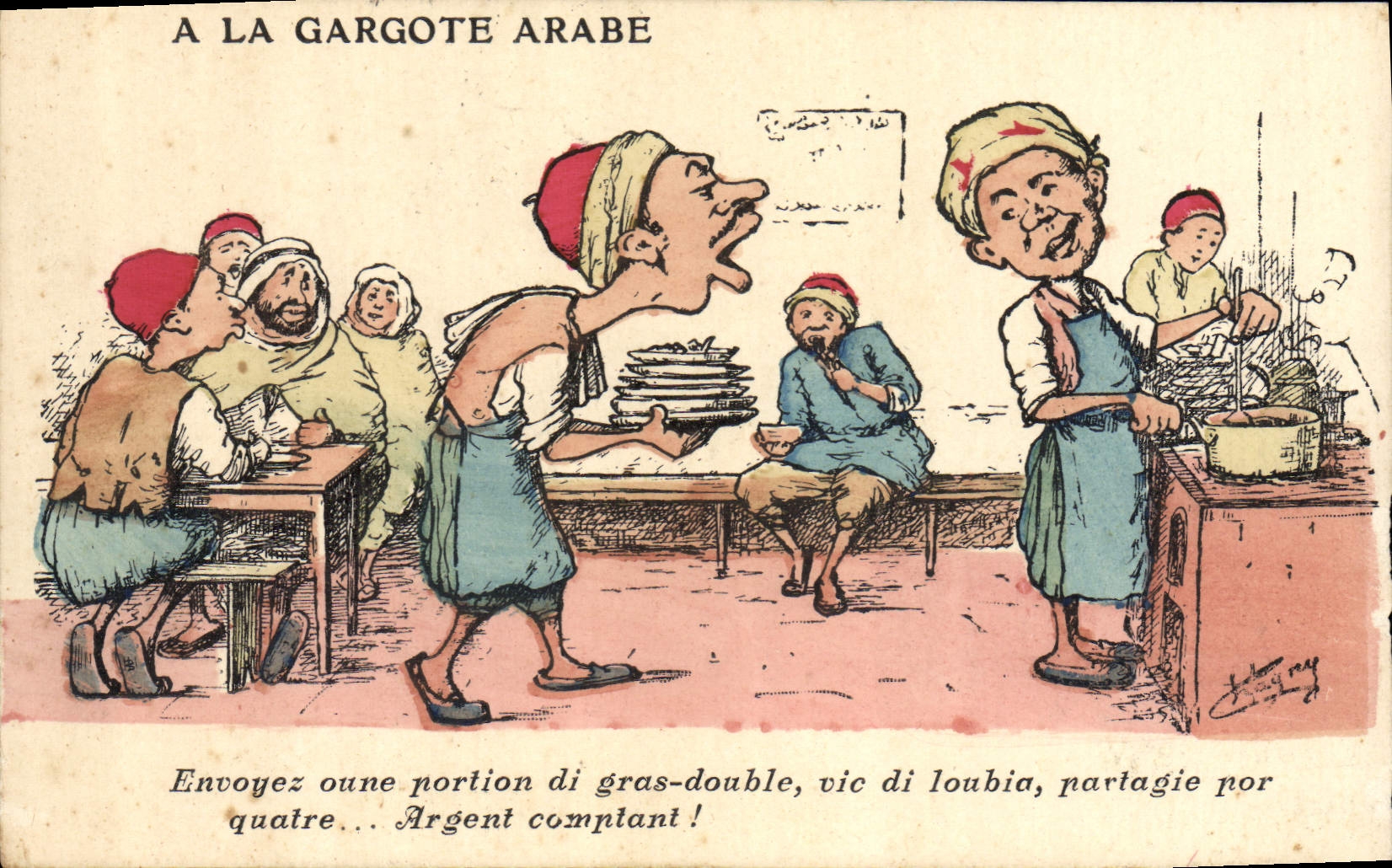 CPA Fantaisie Illustrateur A la gargotte arabe 