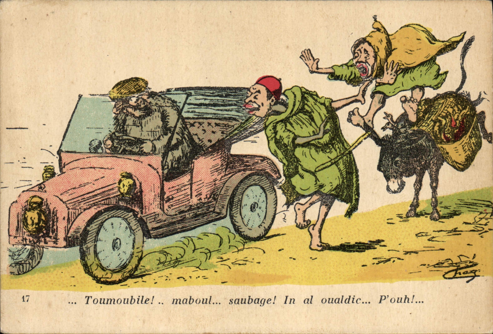 VINTAGE POSTCARD Fantasy Automobile Toumoubile Illustrator Ass Mule