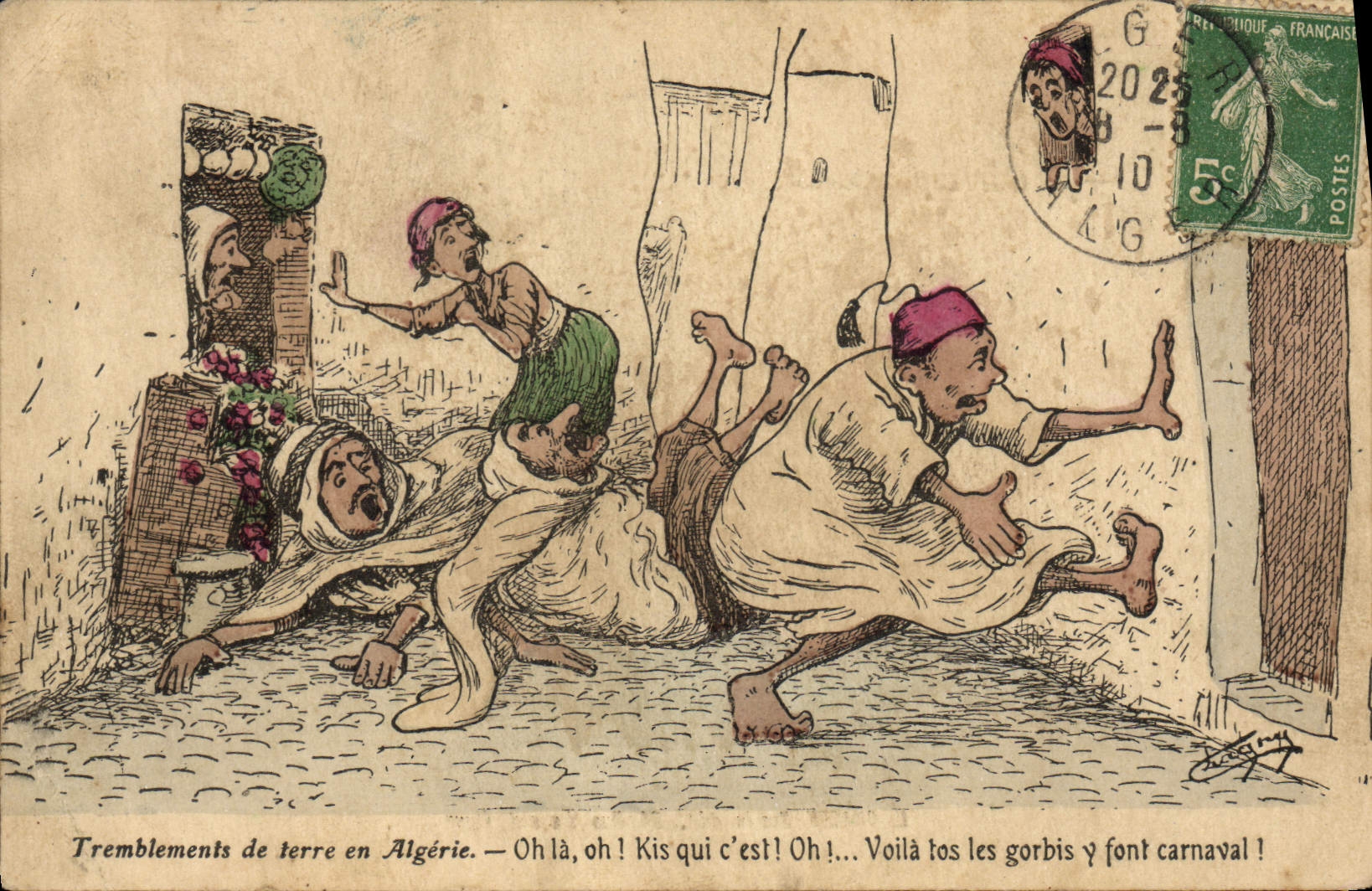 VINTAGE POSTCARD Fantasy Illustrator Earthquakes in Algeria