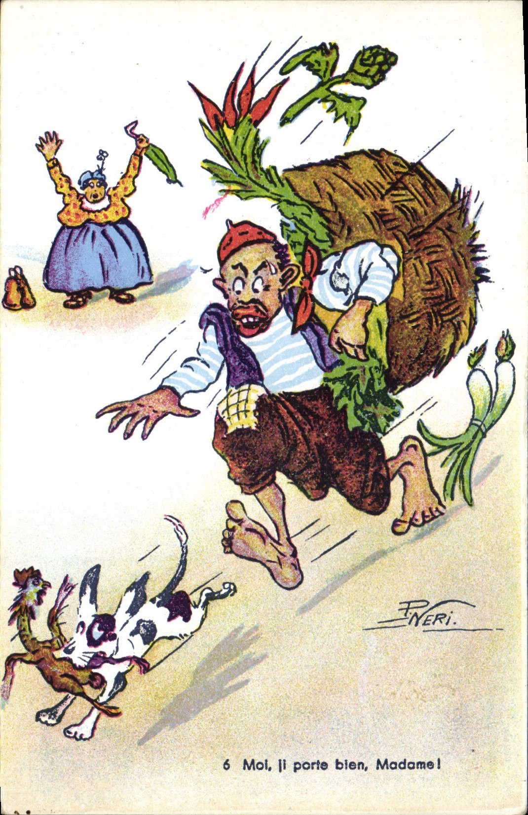 VINTAGE POSTCARD Fantasy Carrying Illustrator Dog