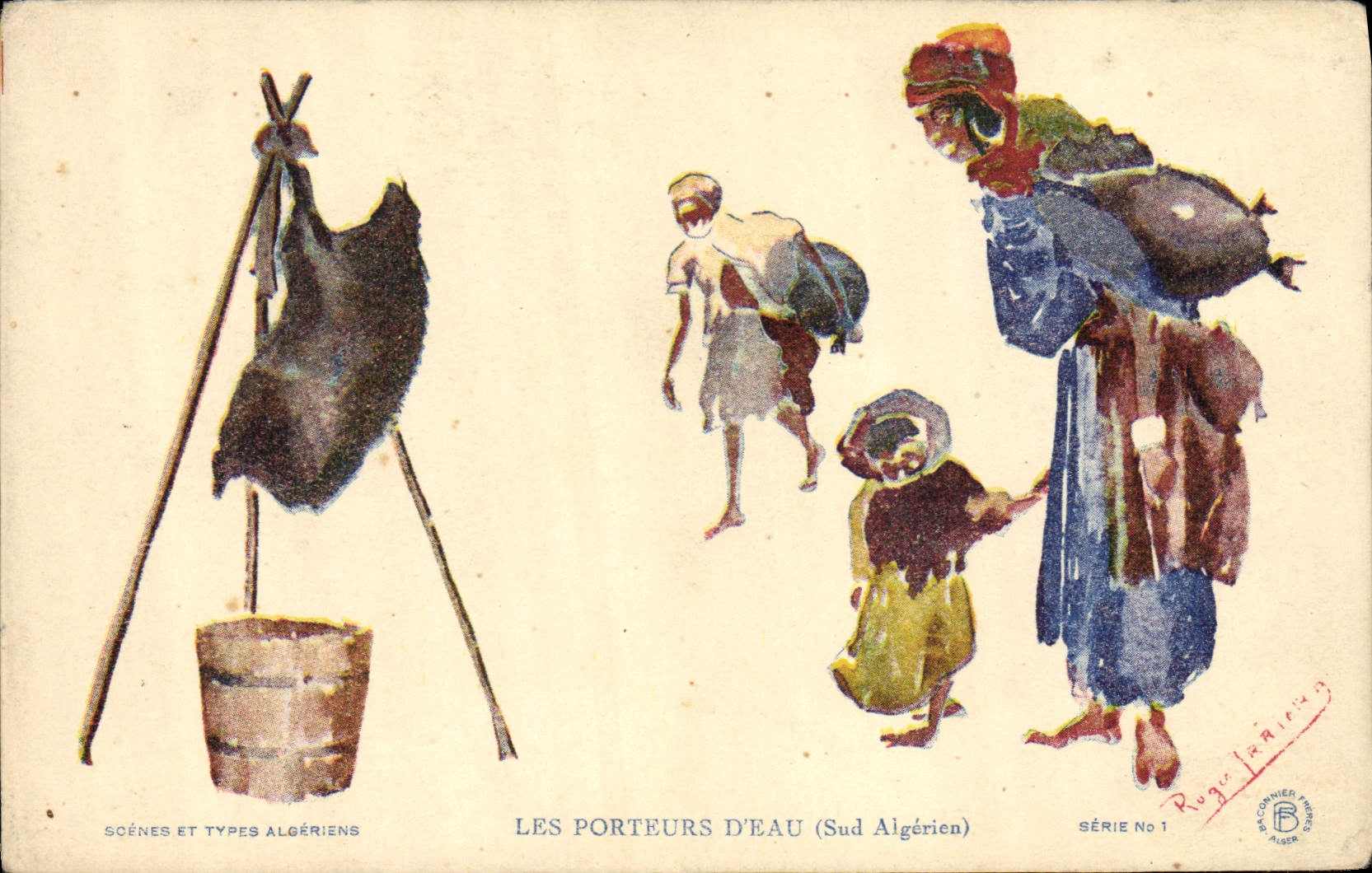 CPA Fantaisie Illustrateur Les porteurs d'eau Sud Algerien 