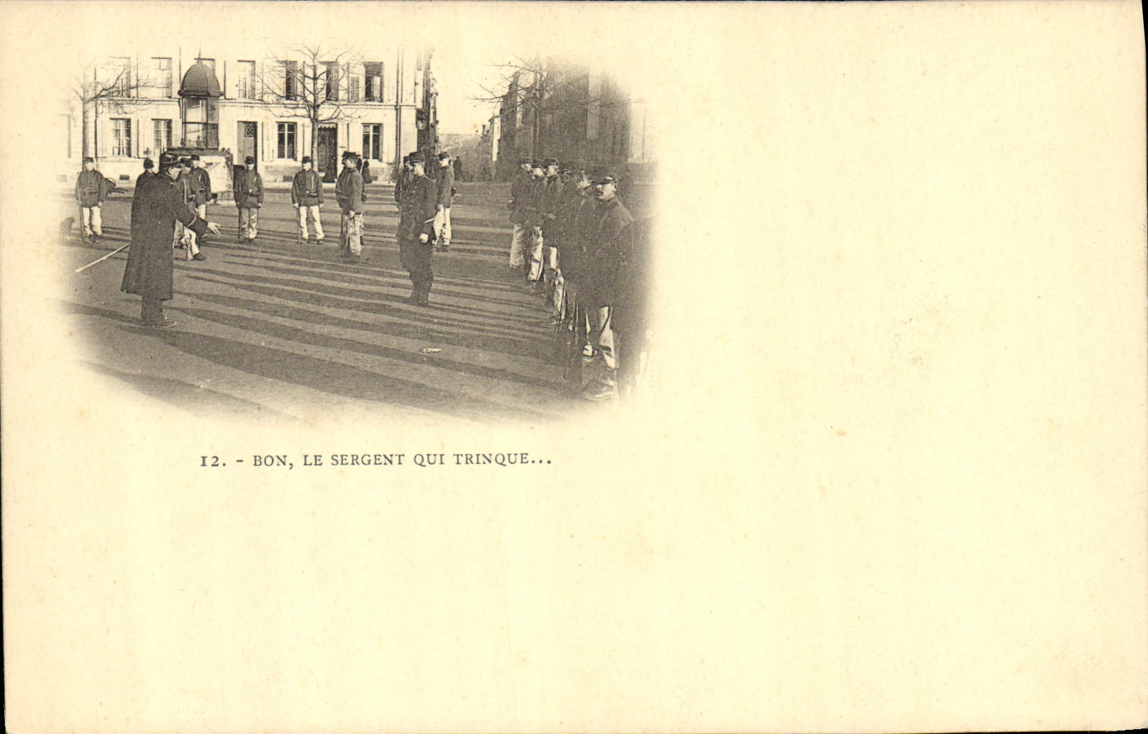 POSTAL Militaria de la VENDIMIA el sargento que tintinea los vidrios