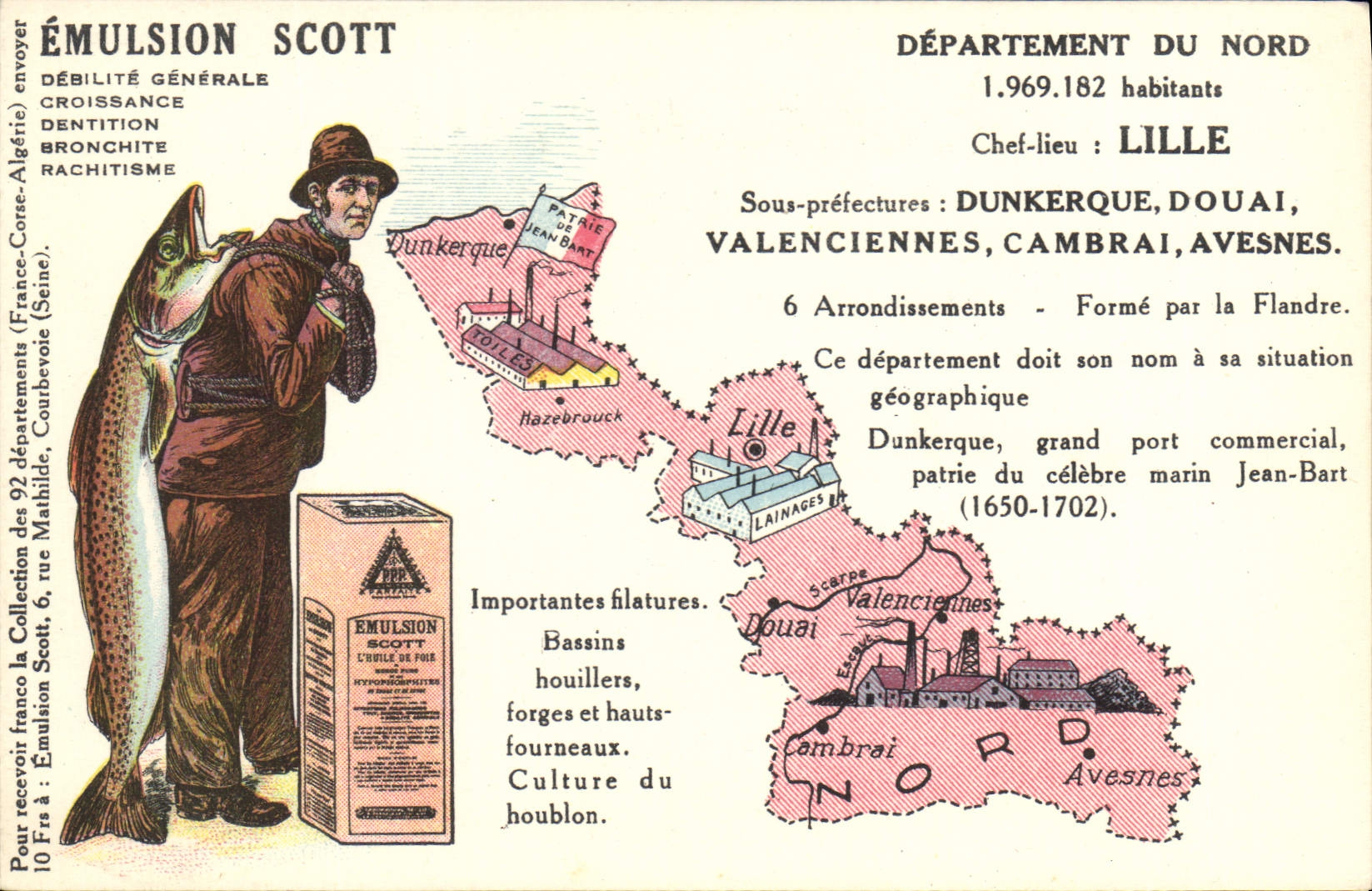 VINTAGE POSTCARD Emulsion Northern Scott Department Lille Dunkirk Douai Valencian Avesnes Cambric