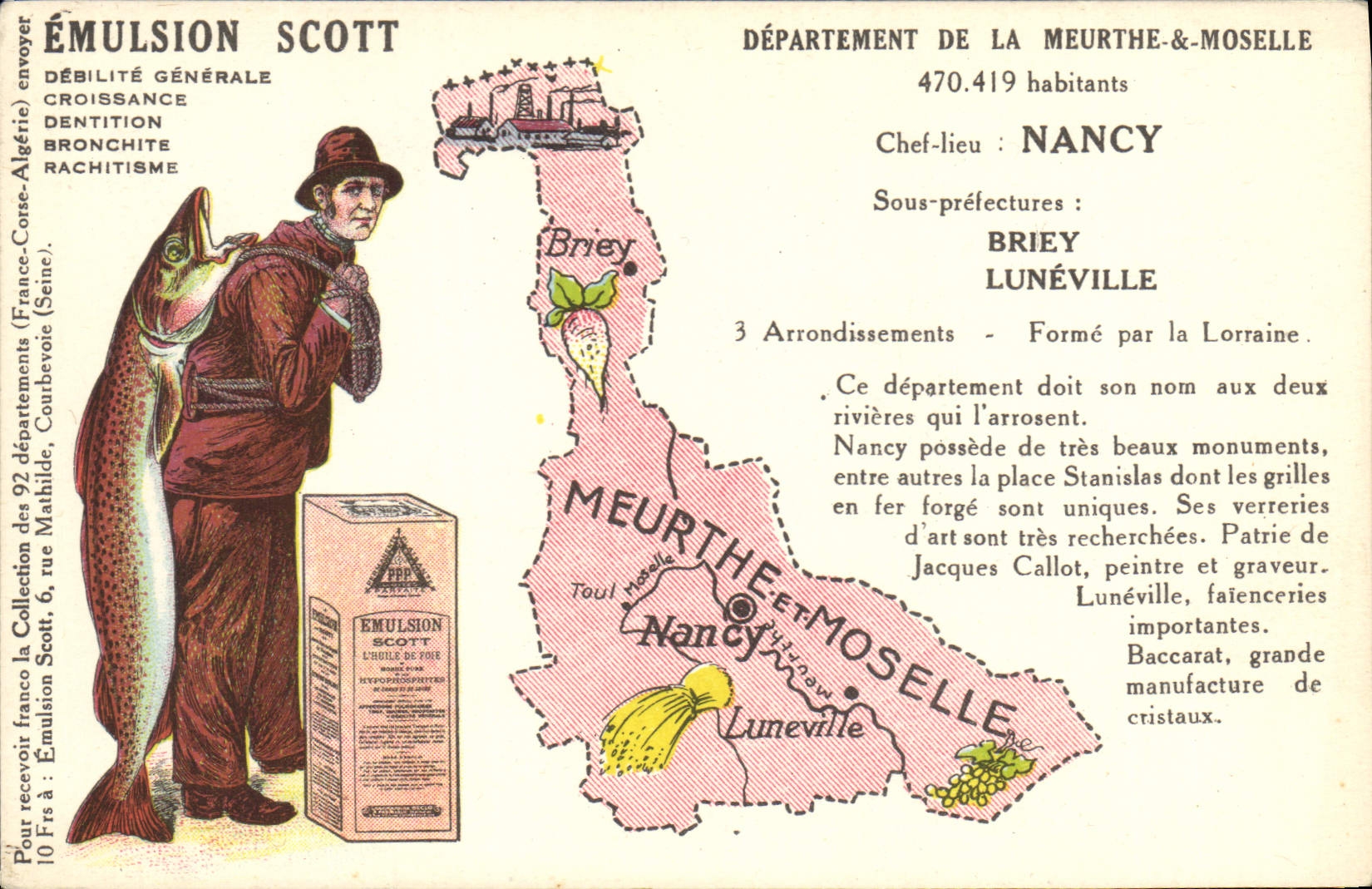 VINTAGE POSTCARD Emulsion Scott Department Meurthe and the Moselle Nancy Briey Luneville