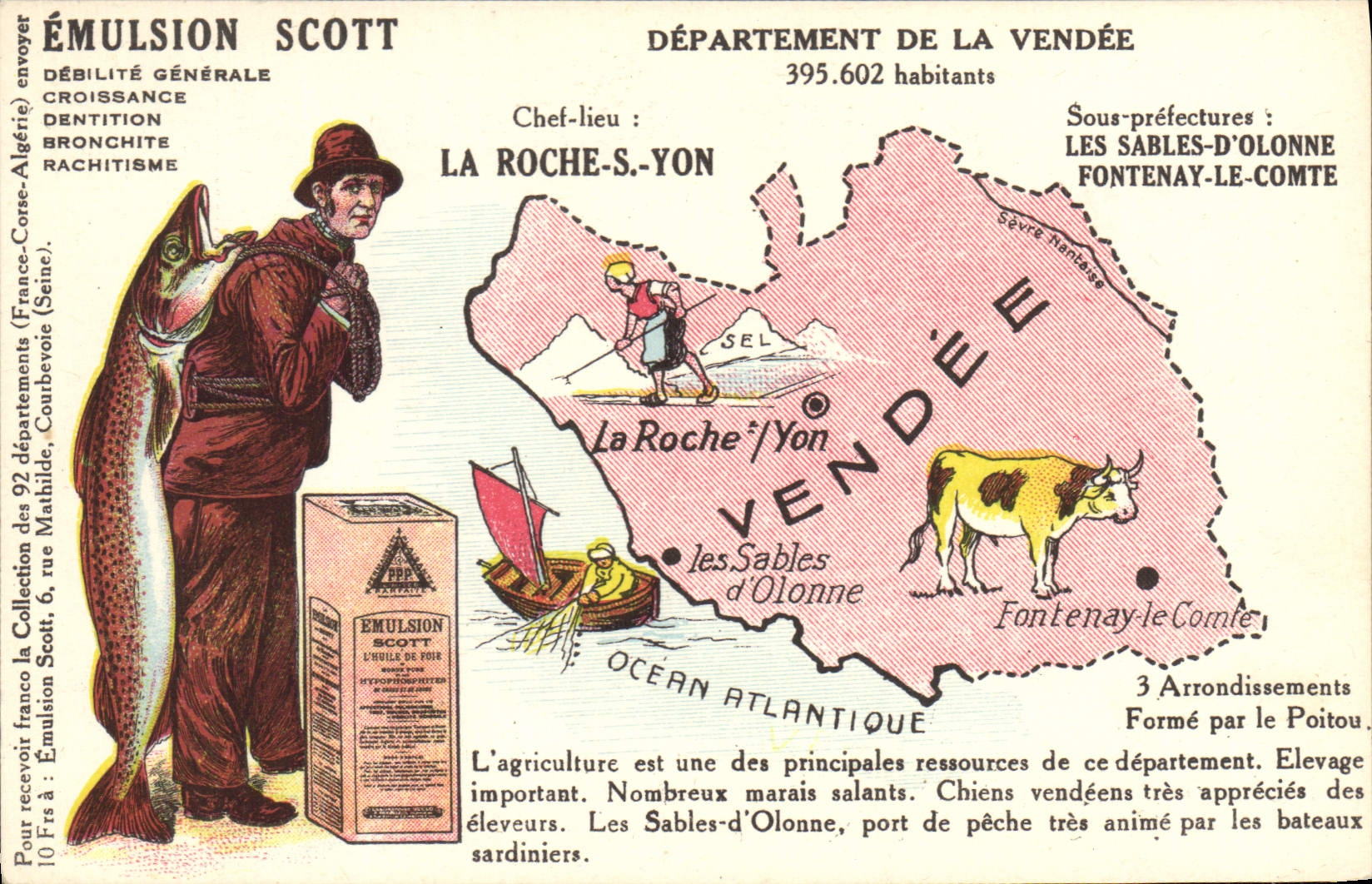 VINTAGE POSTCARD Emulsion Scott Department the Vendée Sables d'Olonne Fontenay the Count