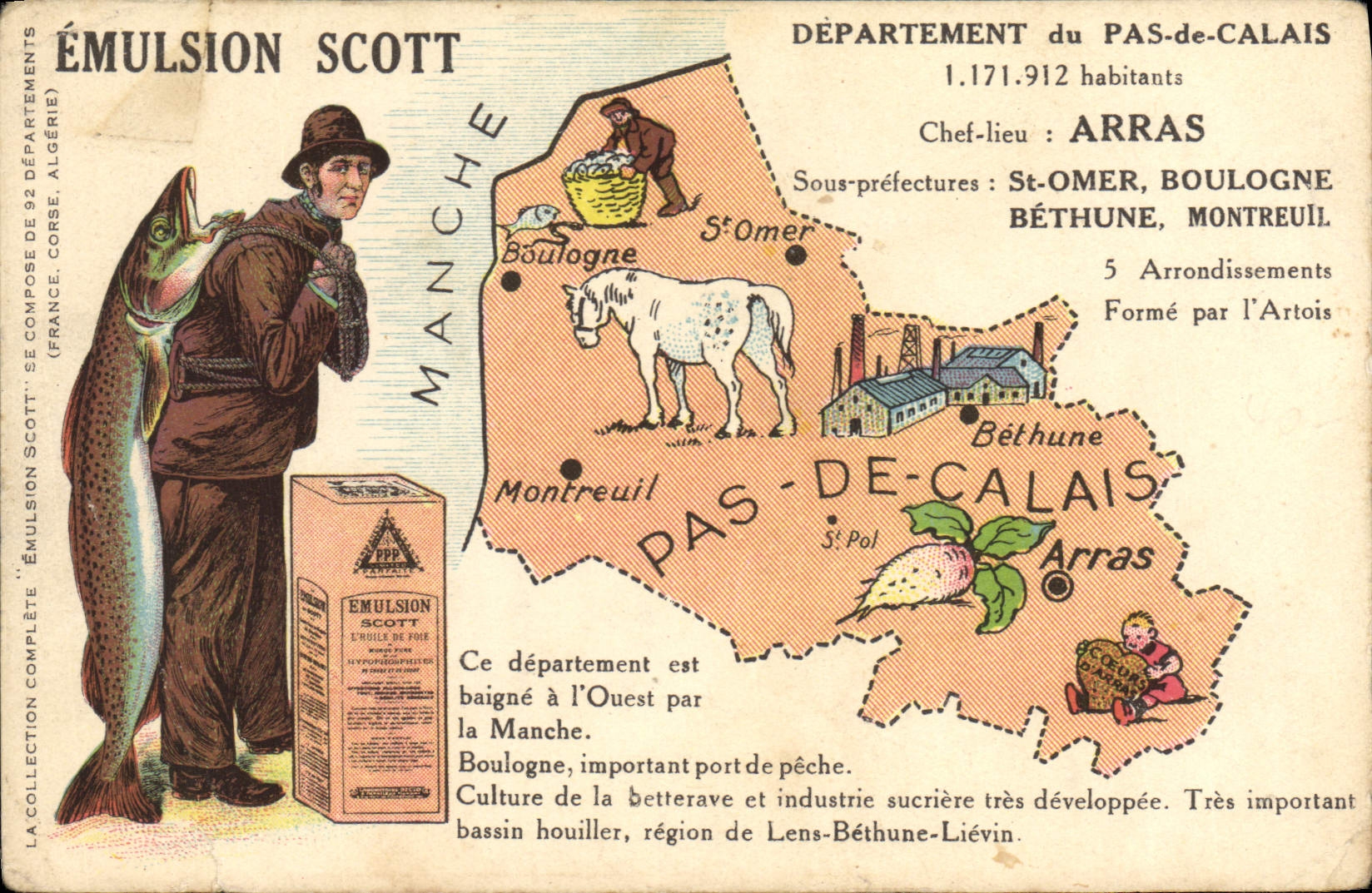 VINTAGE POSTCARD Emulsion Scott Department Pas-de-Calais Arras St Omer Boulogne Bethune Montreuil