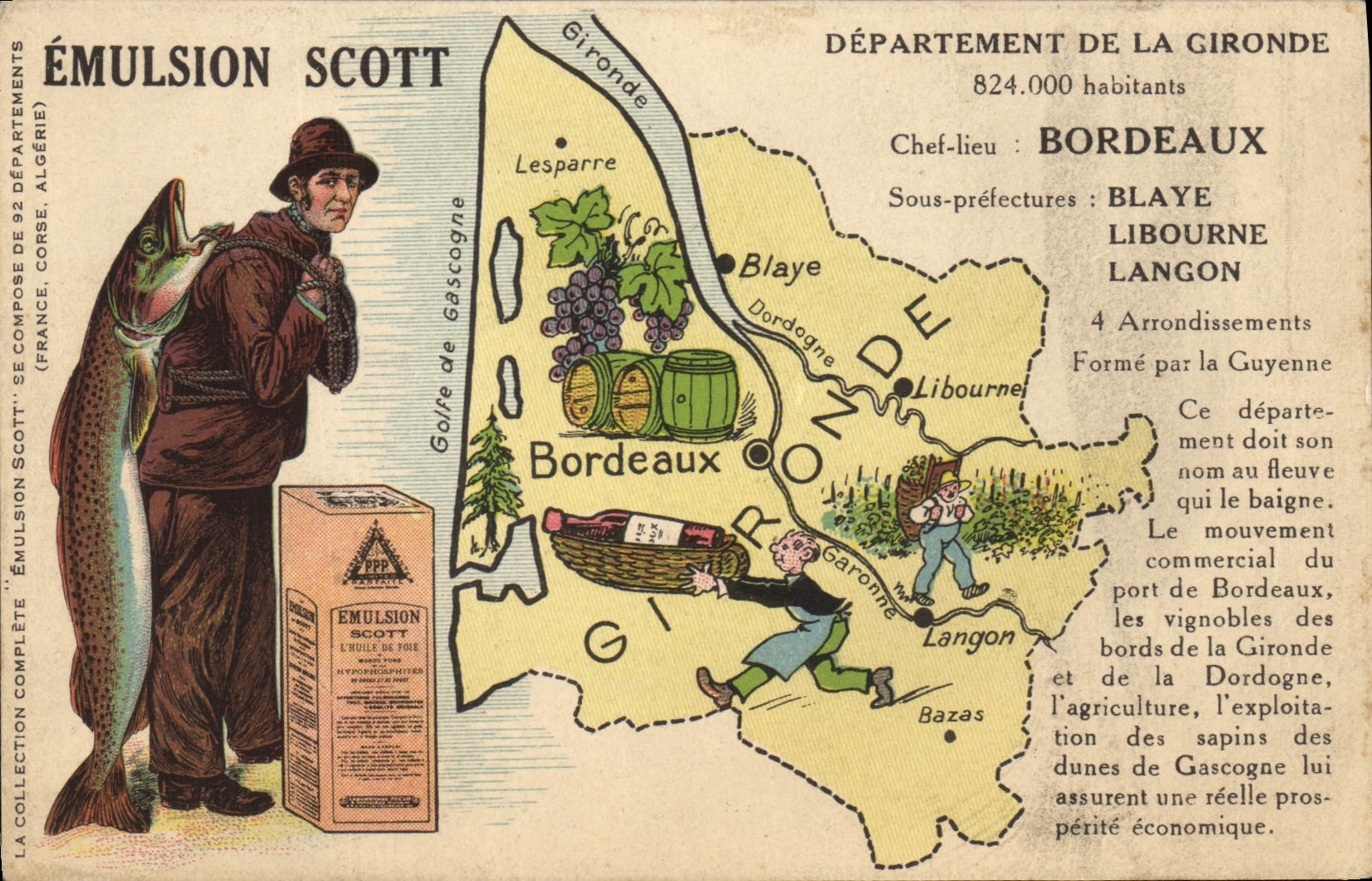 VINTAGE POSTCARD Emulsion Scott Department the Gironde Bordeaux Blaye Libourne Langon