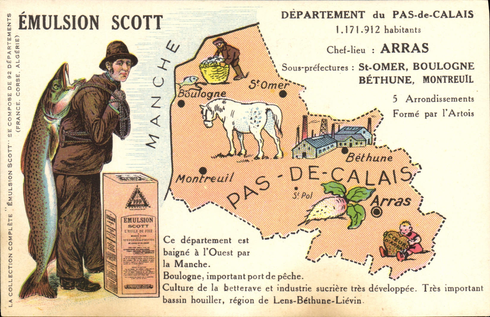 VINTAGE POSTCARD Emulsion Scott Department Pas-de-Calais Arras St Omer Boulogne Bethune Montreuil Horse