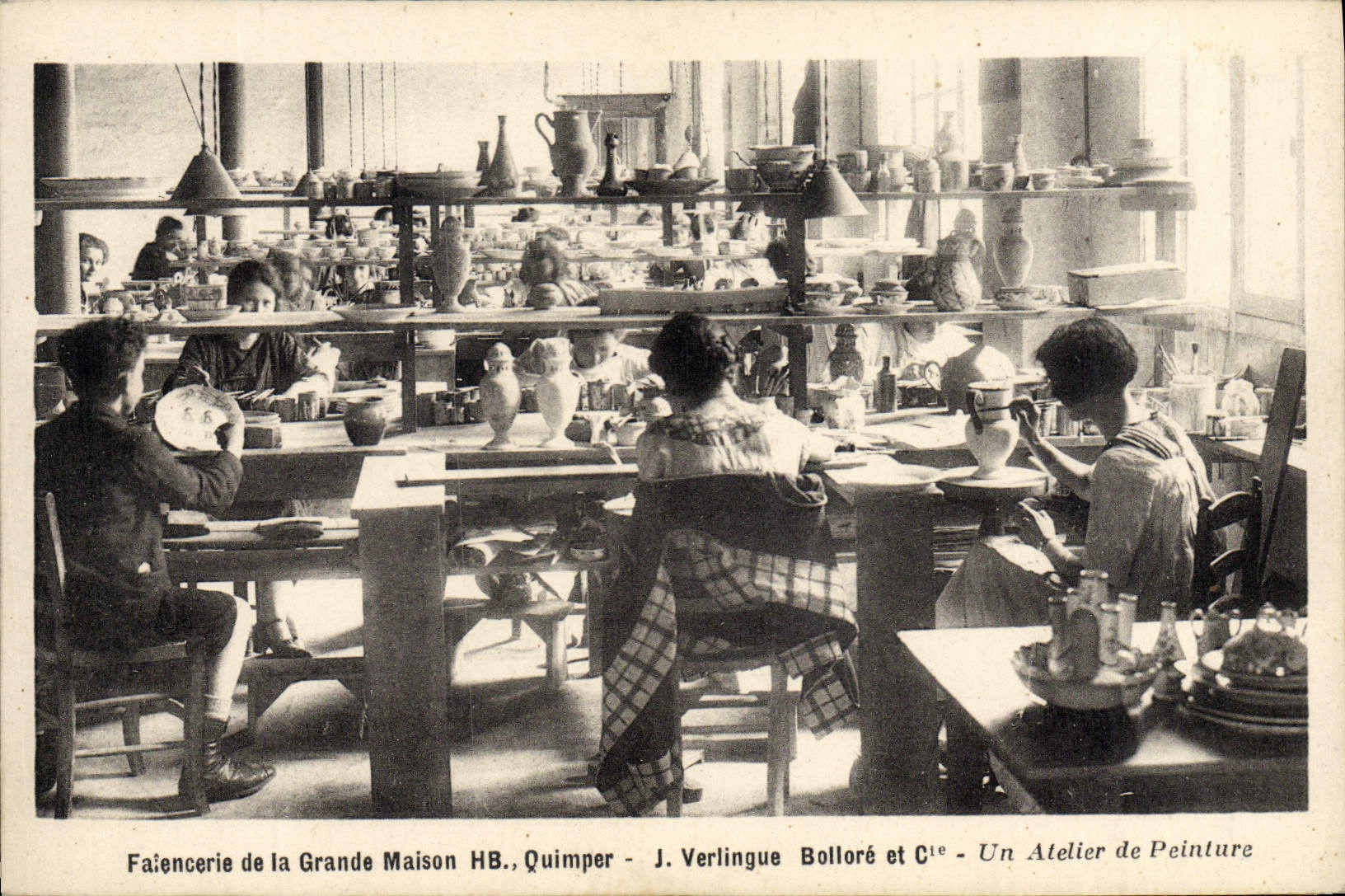 Fabricación de cerámica del Faience de la cerámica de la POSTAL de la VENDIMIA de HB grande Quimper Verlingue Bollore de la casa un taller de la pintura