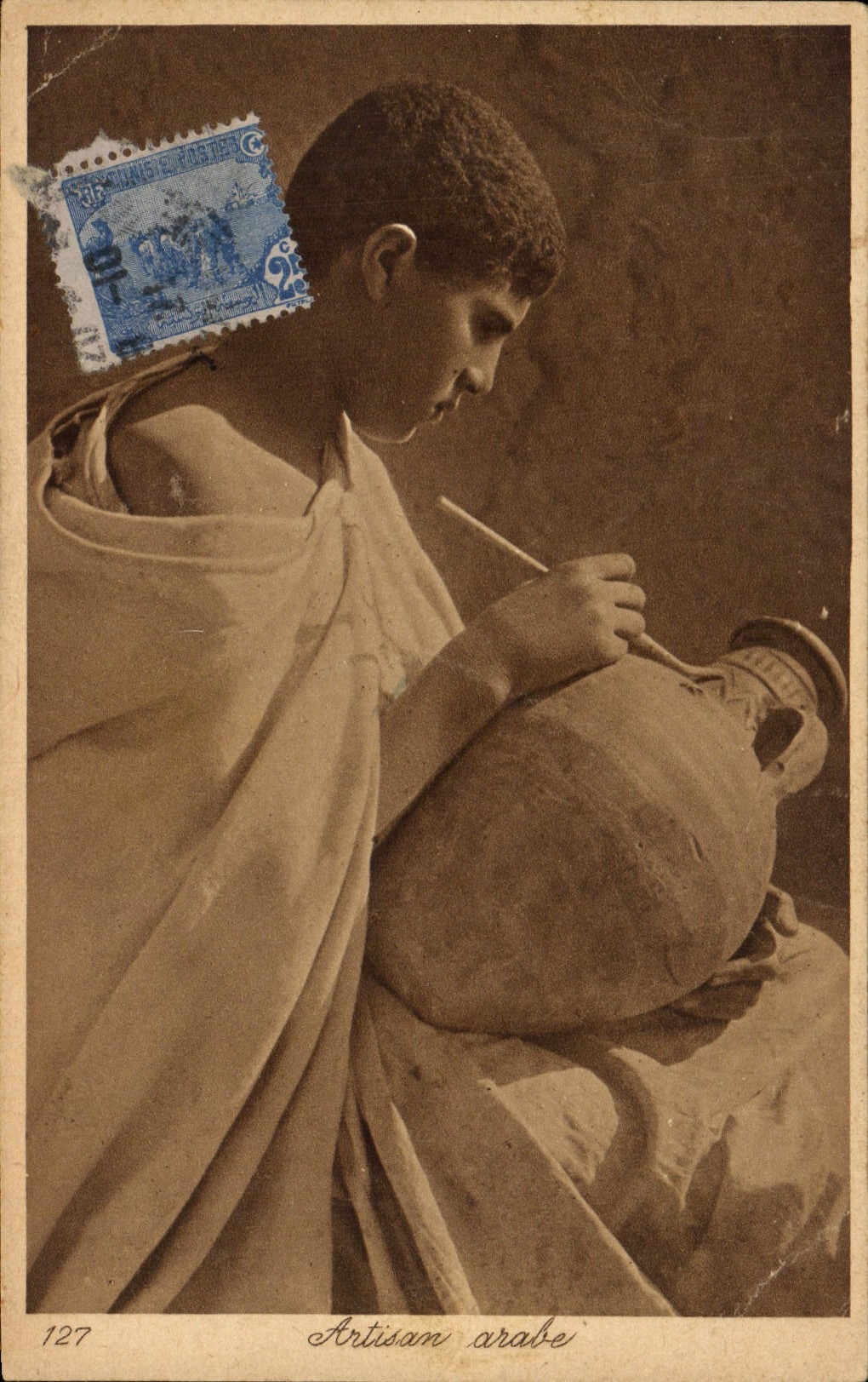VINTAGE POSTCARD Ceramic Pottery Arab Craftsman Tunisia Child