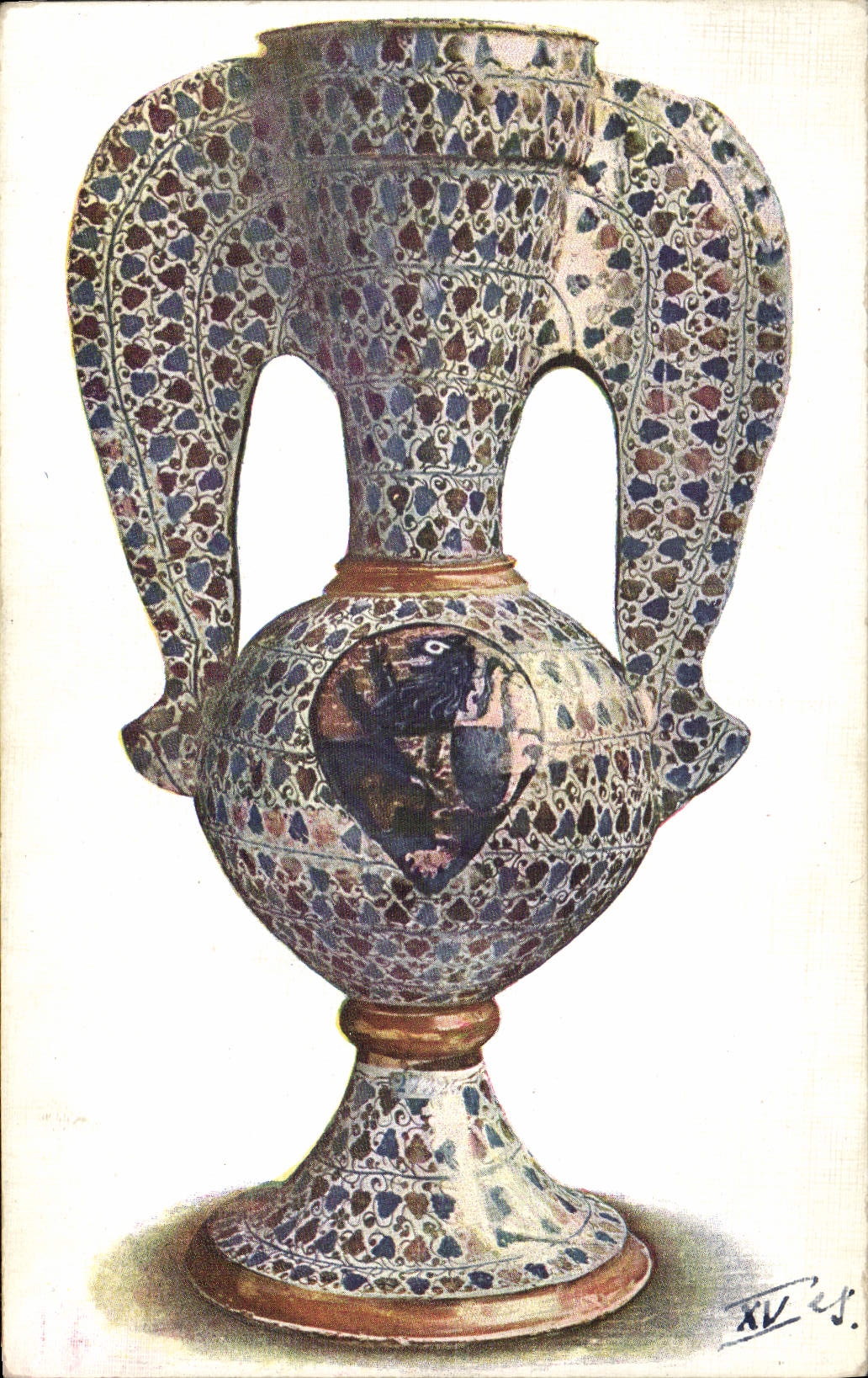 VINTAGE POSTCARD Ceramic Pottery Large vase Spain Valence