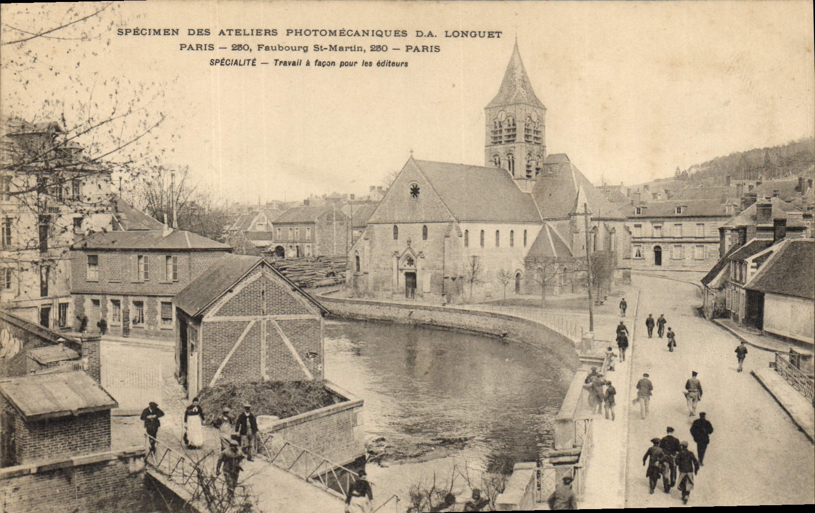 Espécimen de la fotografía de la POSTAL de la VENDIMIA del suburbio santo fotomecánico Martin de DA Longuet París de los talleres