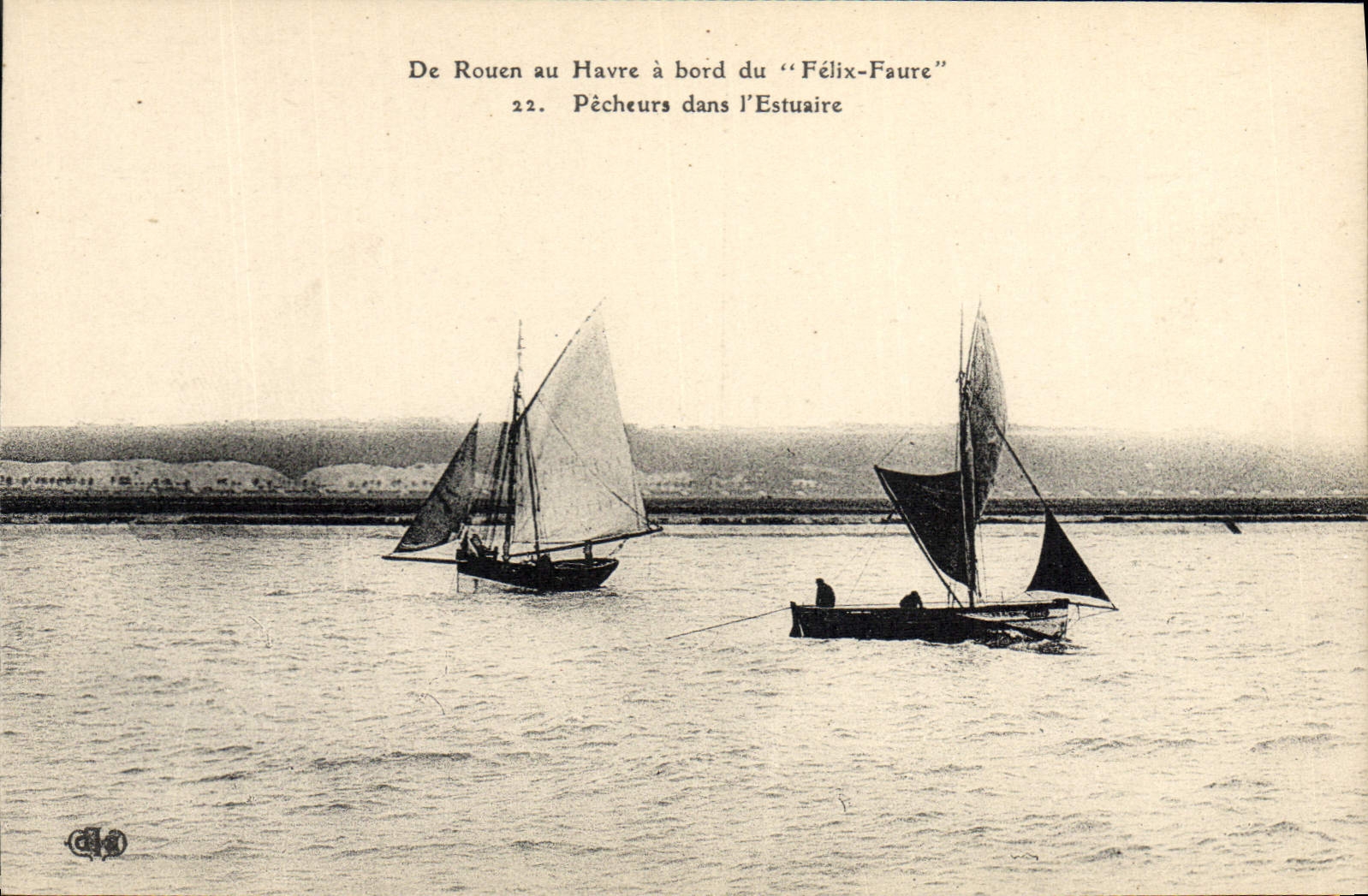 VINTAGE POSTCARD Bateau Fishes Of Rouen in Le Havre has edge of Felix Faure Pecheurs in the estuary