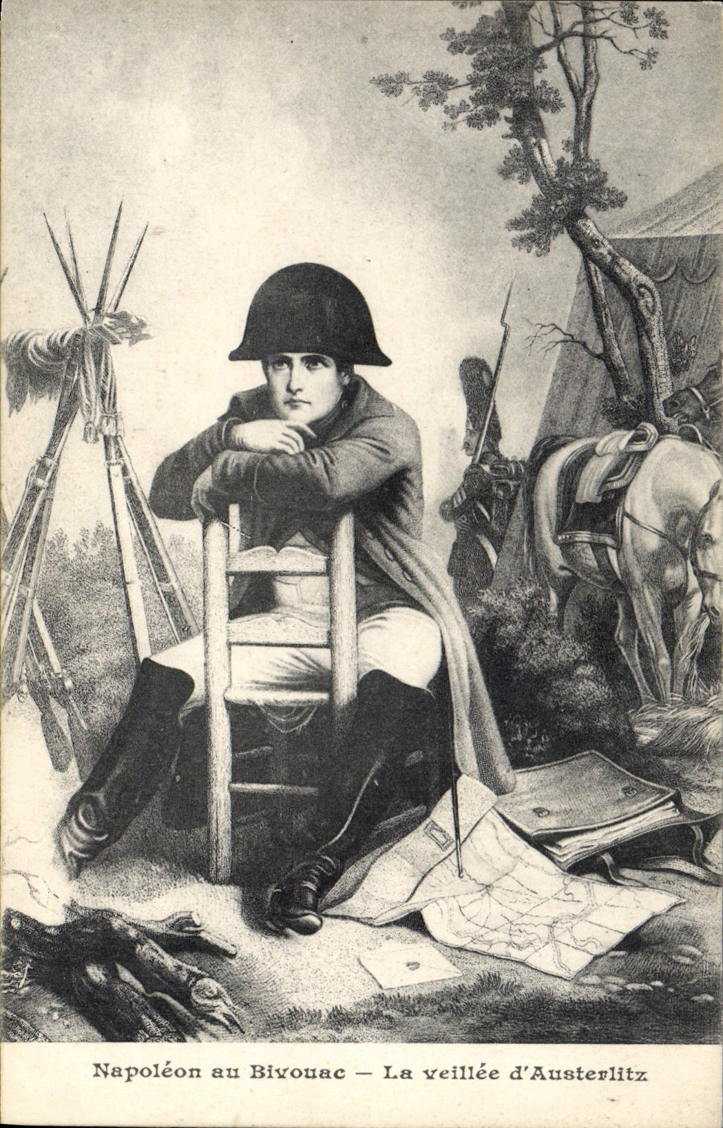 VINTAGE POSTCARD Napoleon 1st with the buvouac the veillee of Austerlitz
