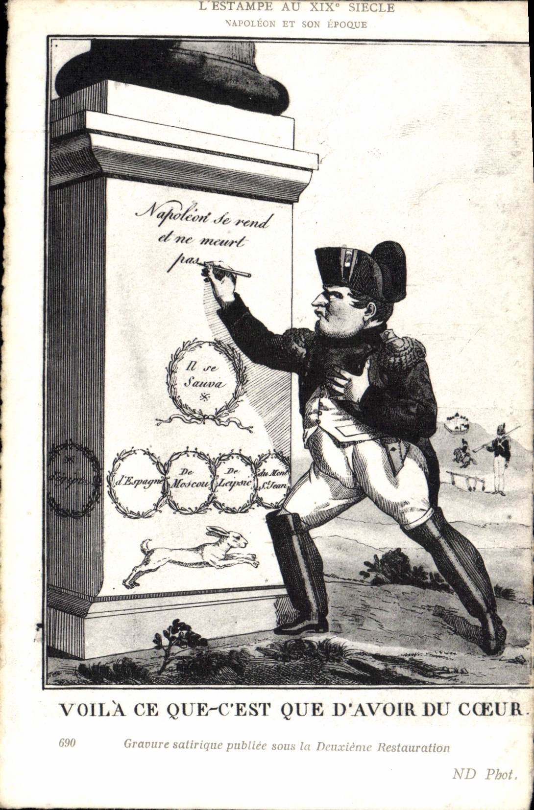 VINTAGE POSTCARD satirical Napoleon the 1st Engraving Restoration