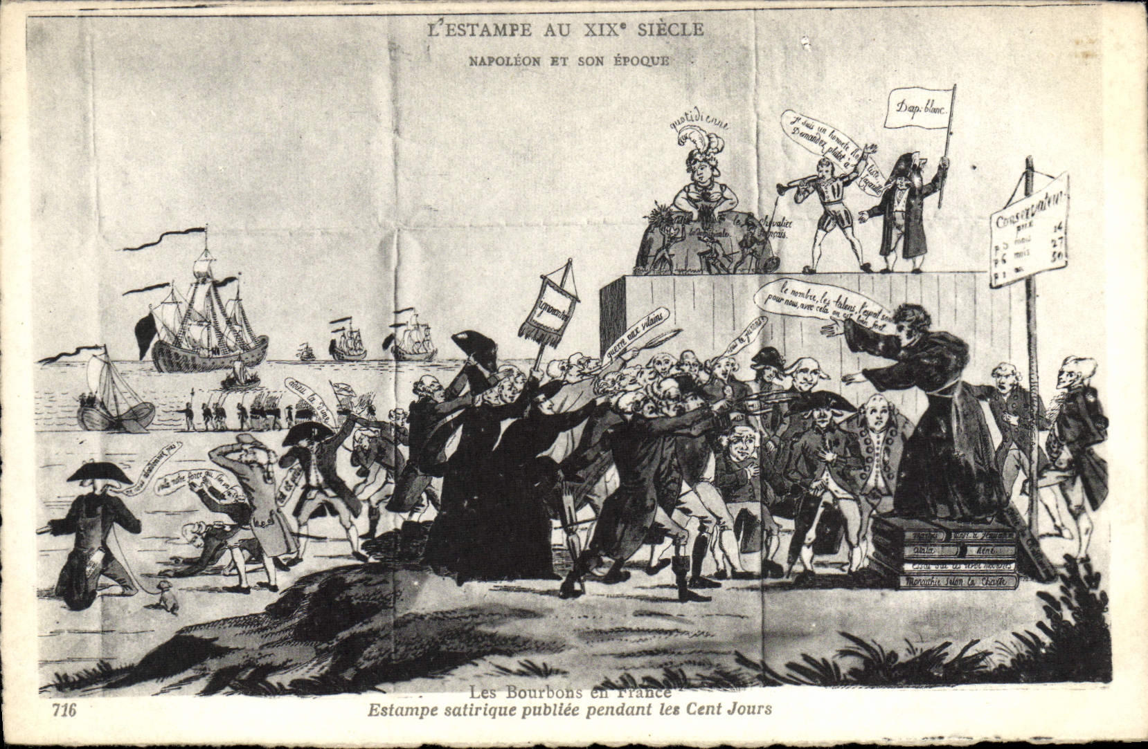 VINTAGE POSTCARD Napoleon the 1st Bourbons in France Stamps satirical