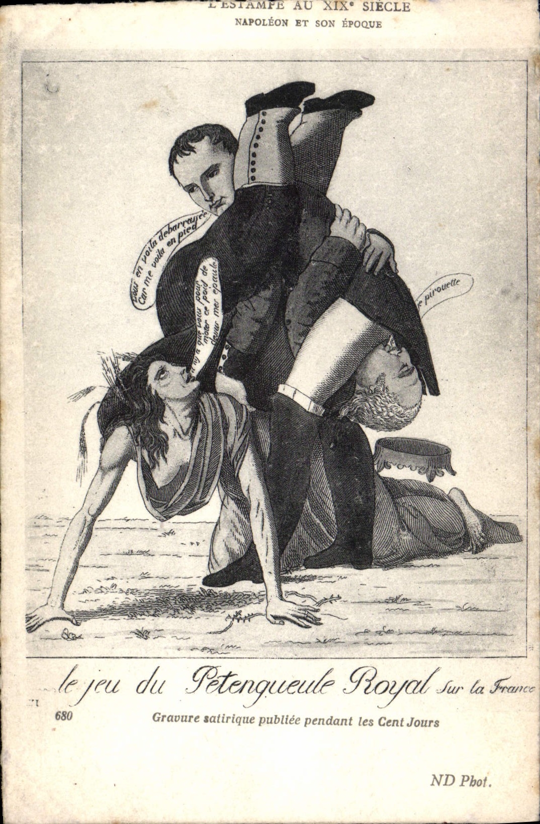 VINTAGE POSTCARD Napoleon 1st play of Royal Petengueule satirical Engraving