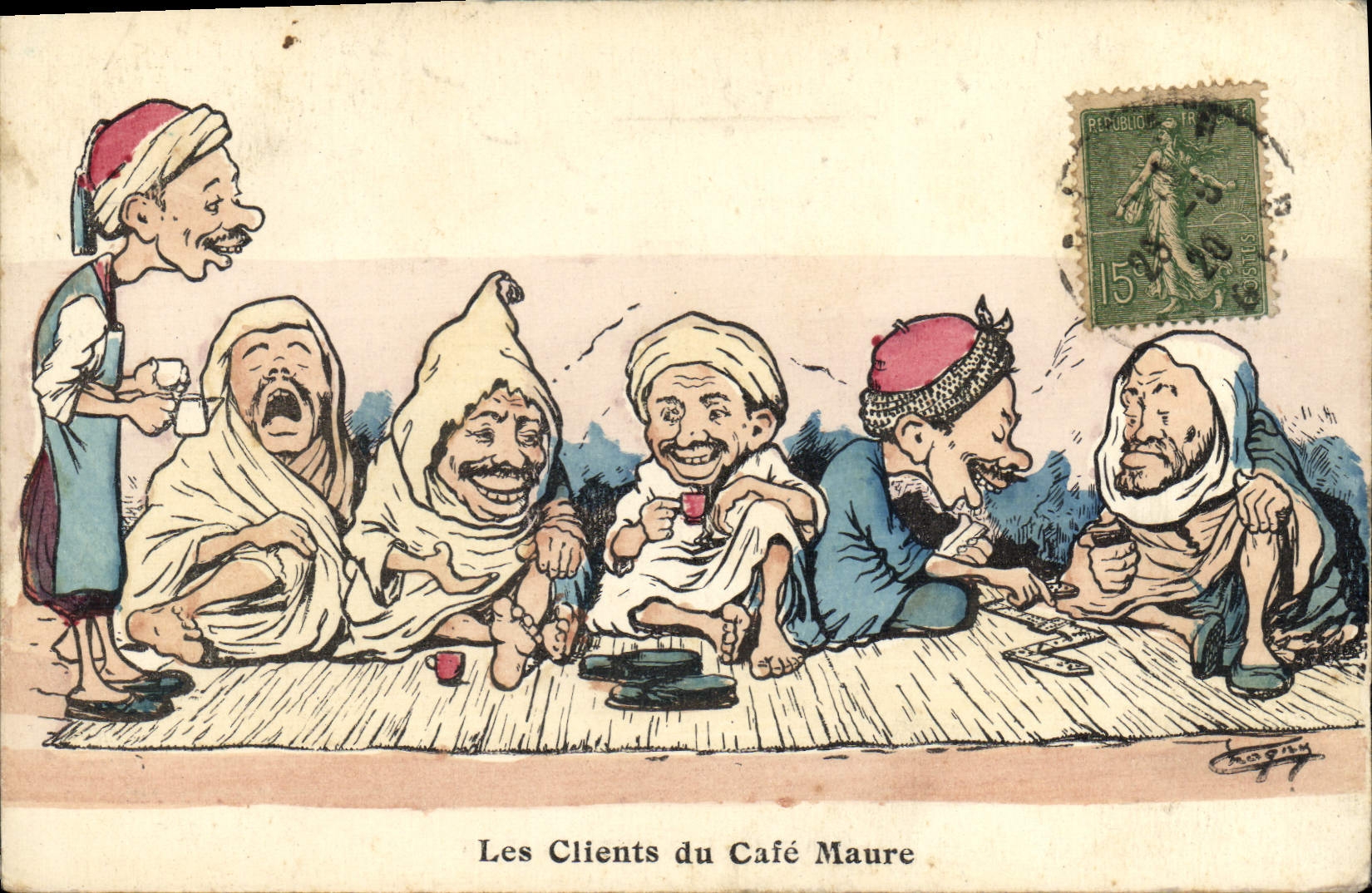 CPA Fantaisie Illustrateur Les clients du Cafe Maure 