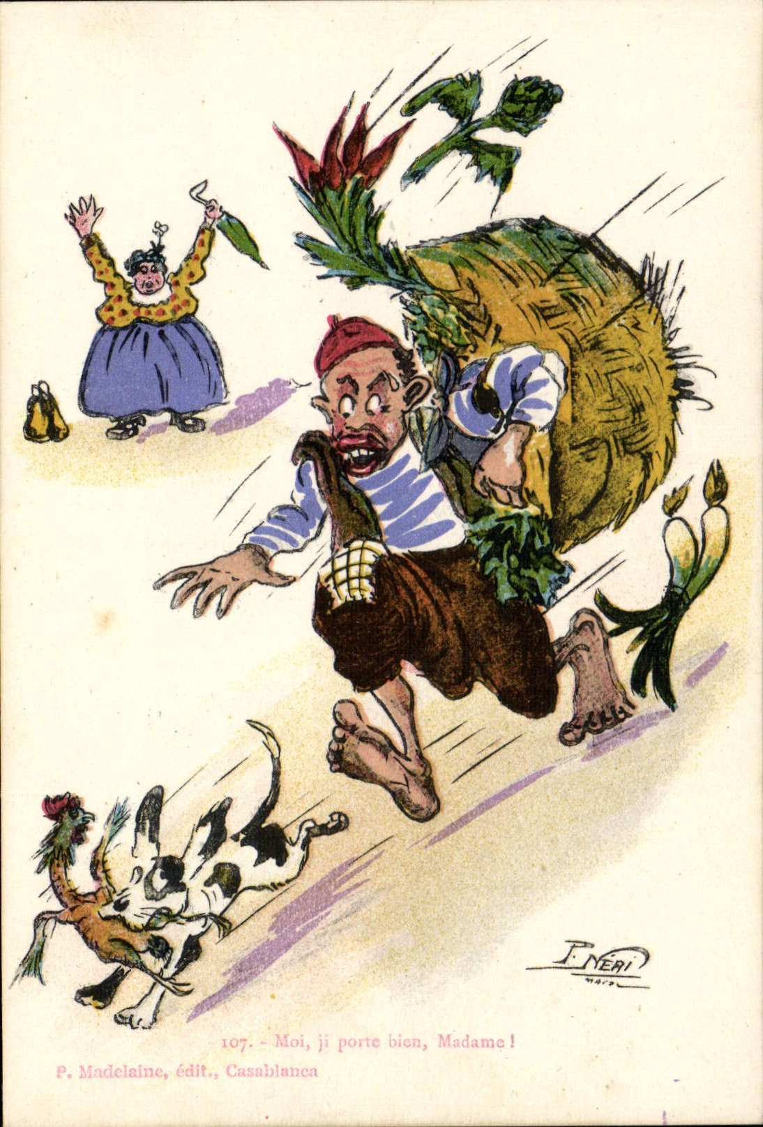VINTAGE POSTCARD Fantaisie Illustrator Me ji carries Mrs Chien well