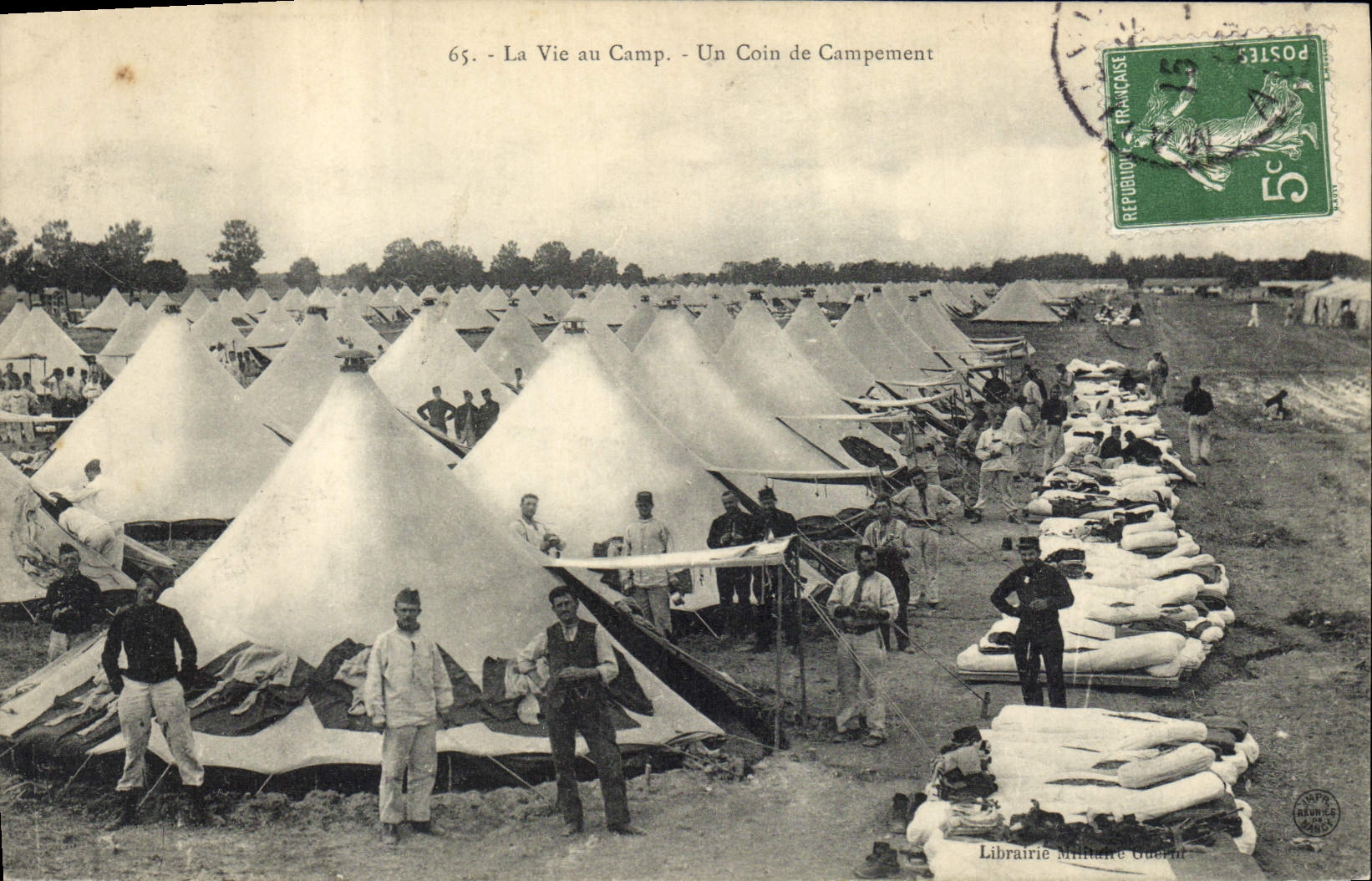 Vida de Militaria de la POSTAL de la VENDIMIA con el campo una esquina de acampar