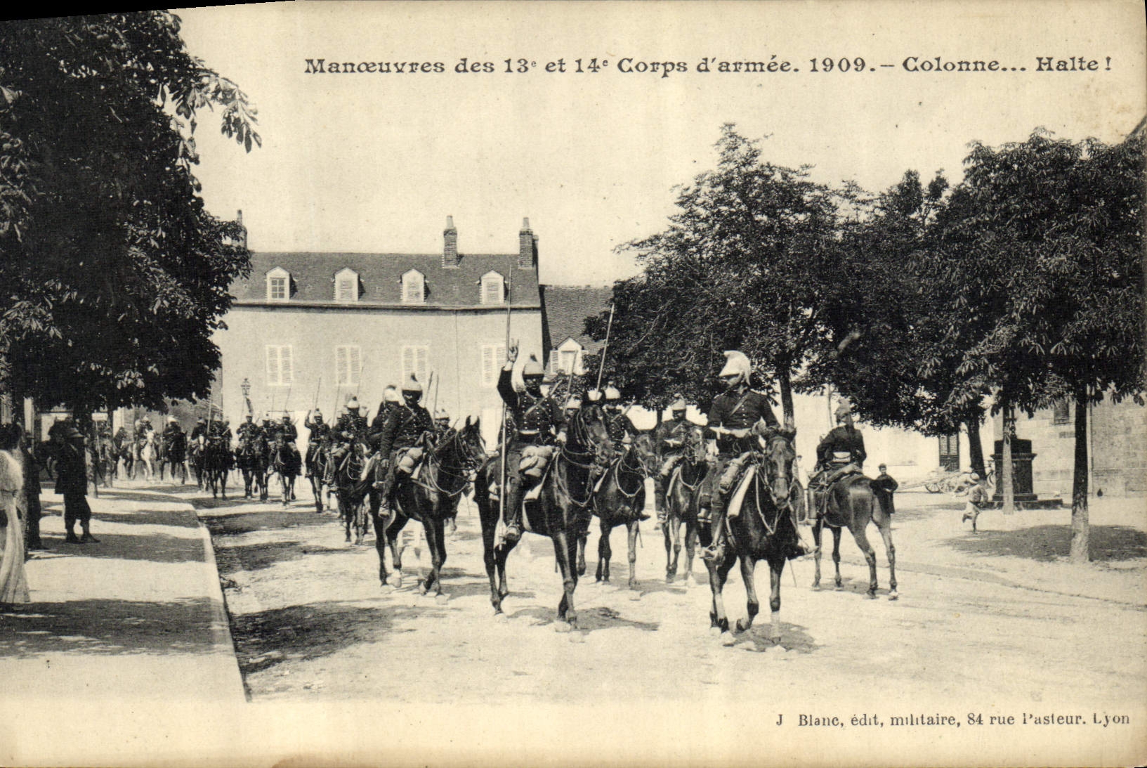 Operaciones de Militaria de la POSTAL de la VENDIMIA de los 13 y 14tos altos 1909 de la columna del cuerpo del ejército