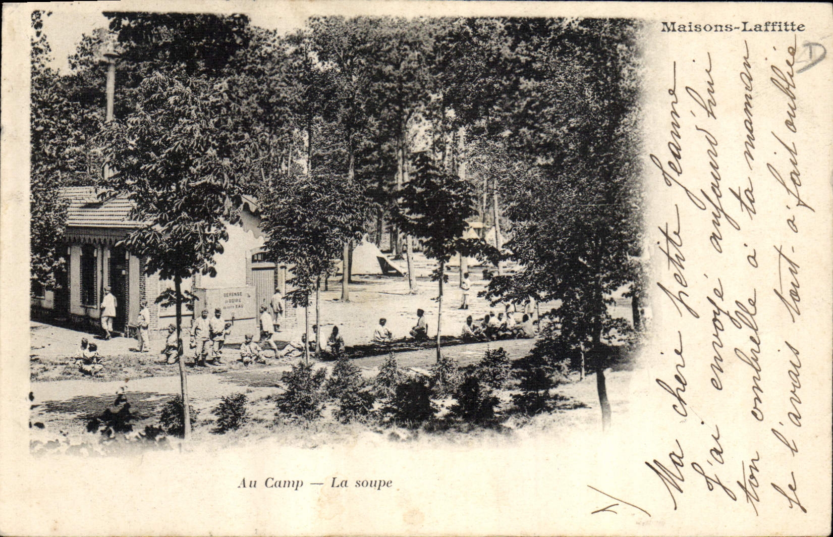 VINTAGE POSTCARD Militaria With the camp soup Laffitte Houses