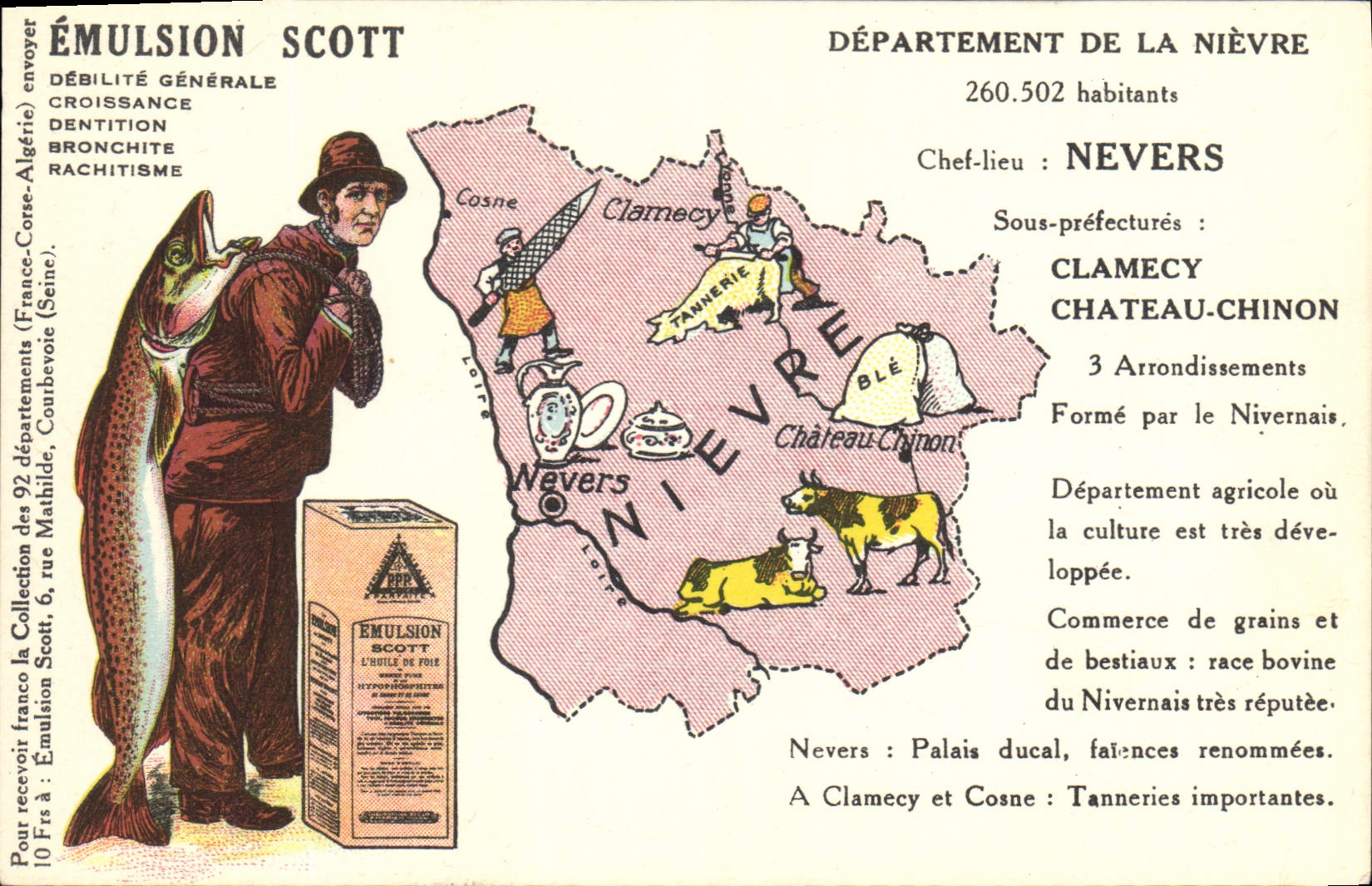 VINTAGE POSTCARD Emulsion Scott Department Nievre Nevers Clamecy Castle-Chinon Cow