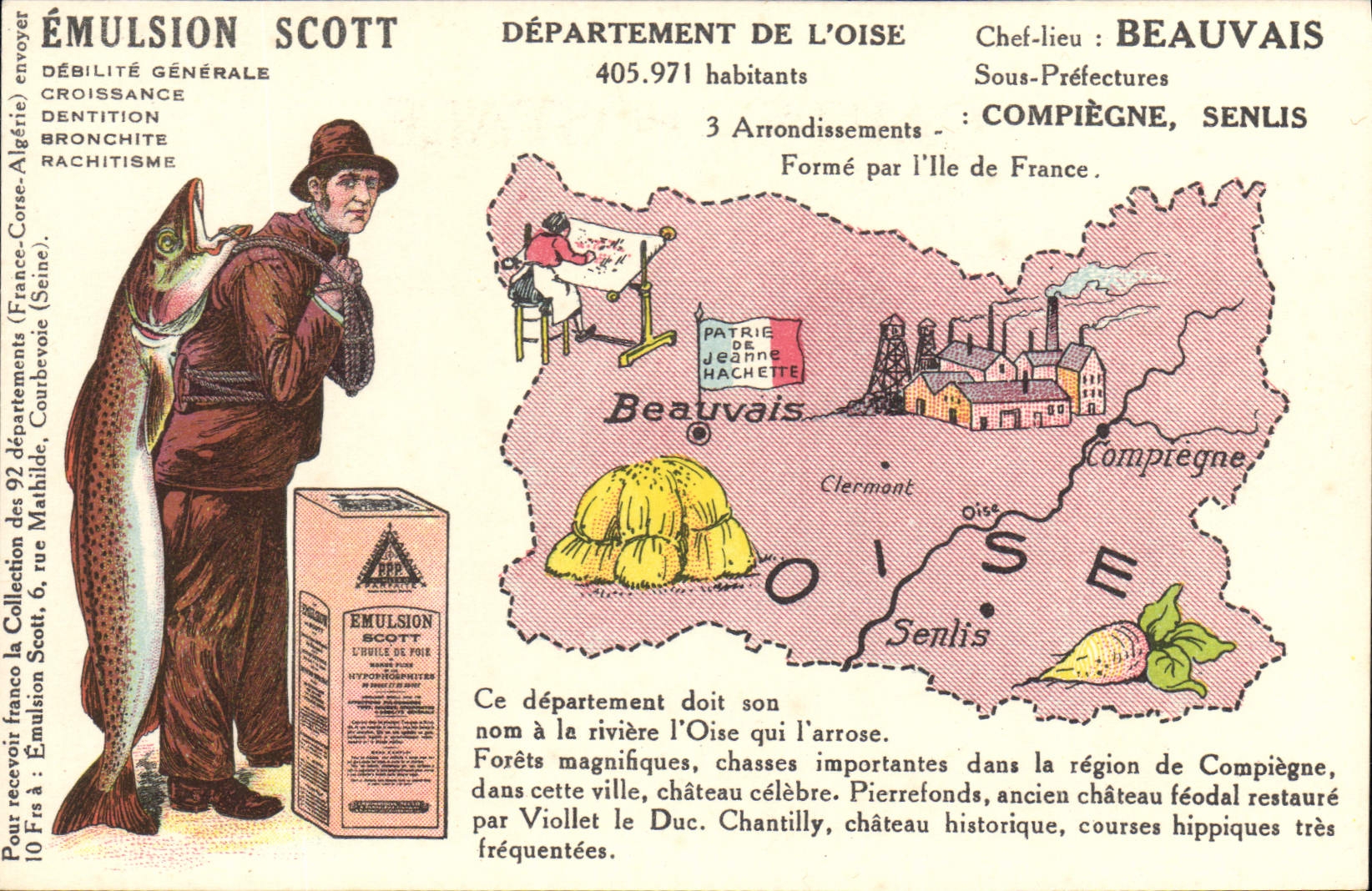 VINTAGE POSTCARD Emulsion Scott Department Oise Beauvais Compiegne Senlis