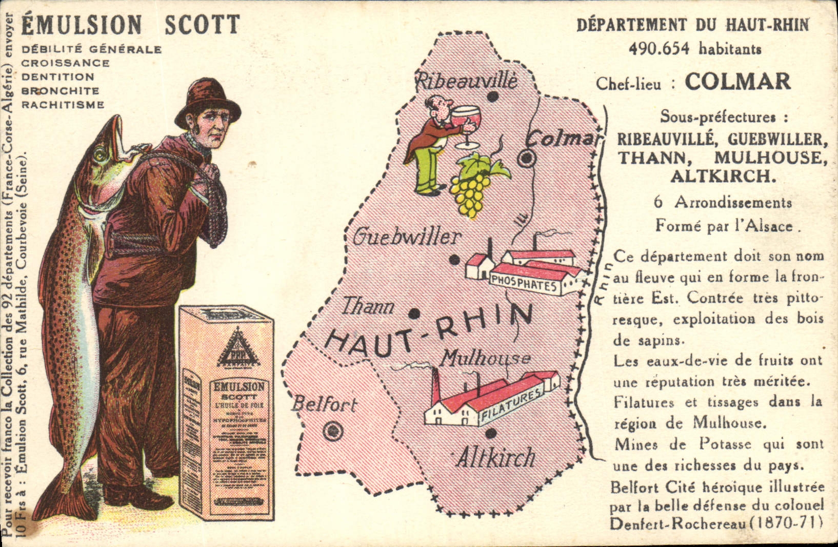 VINTAGE POSTCARD Emulsion Scott Department the High Rhine Colmar Ribeauville Guebwiller Thann Mulhouse Altkirch