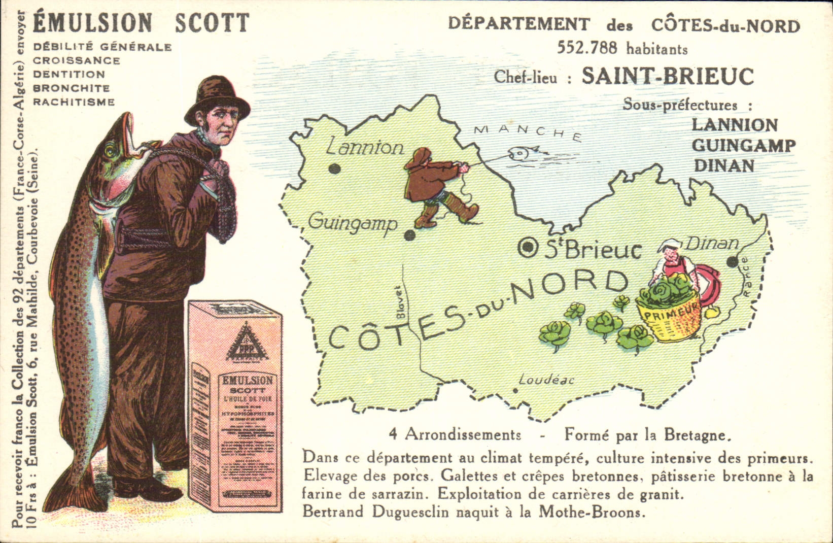 VINTAGE POSTCARD Emulsion Scott Department Dimensions of Holy North Brieuc