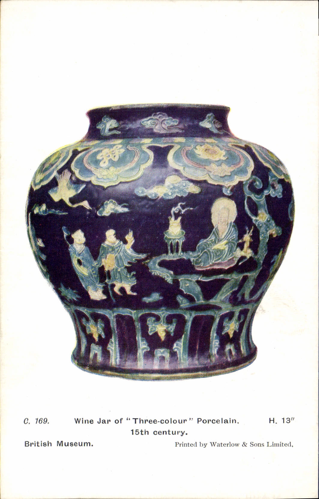 Banco de la grava del vino de la cerámica del alfarero de la POSTAL de la VENDIMIA de la porcelana tricolor British Museum