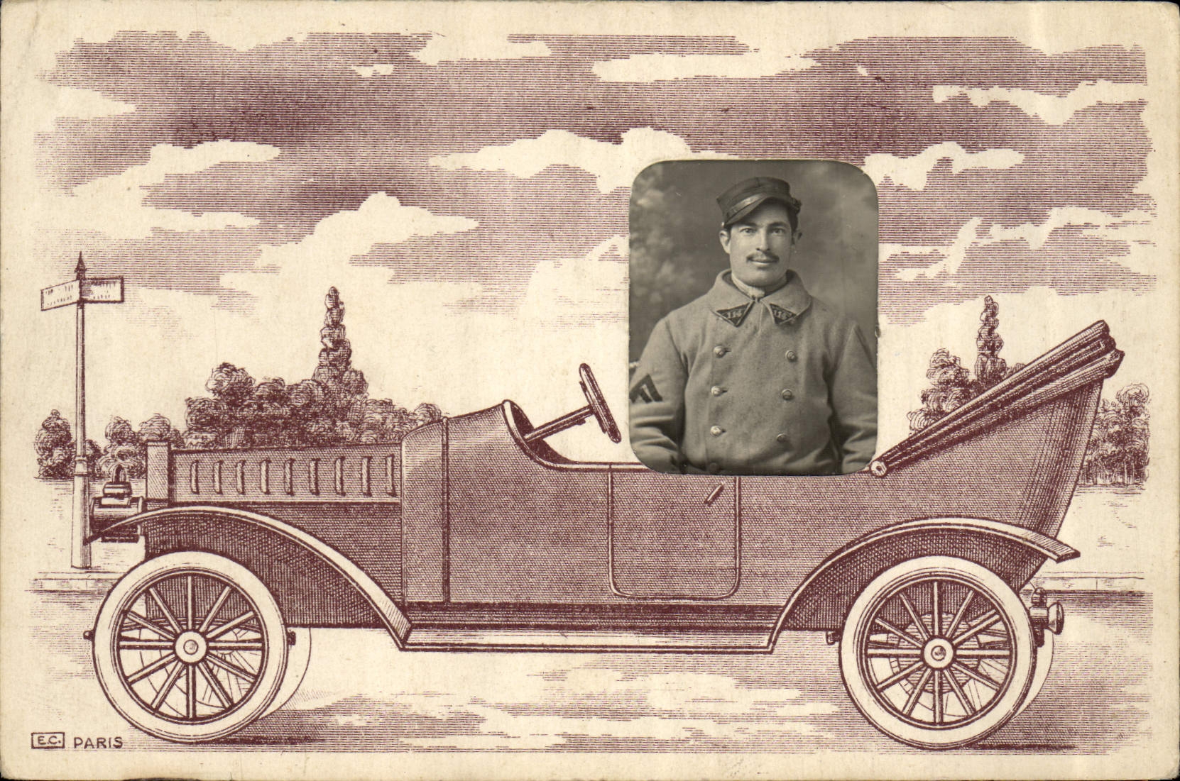 VINTAGE POSTCARD Automobile Photography Man