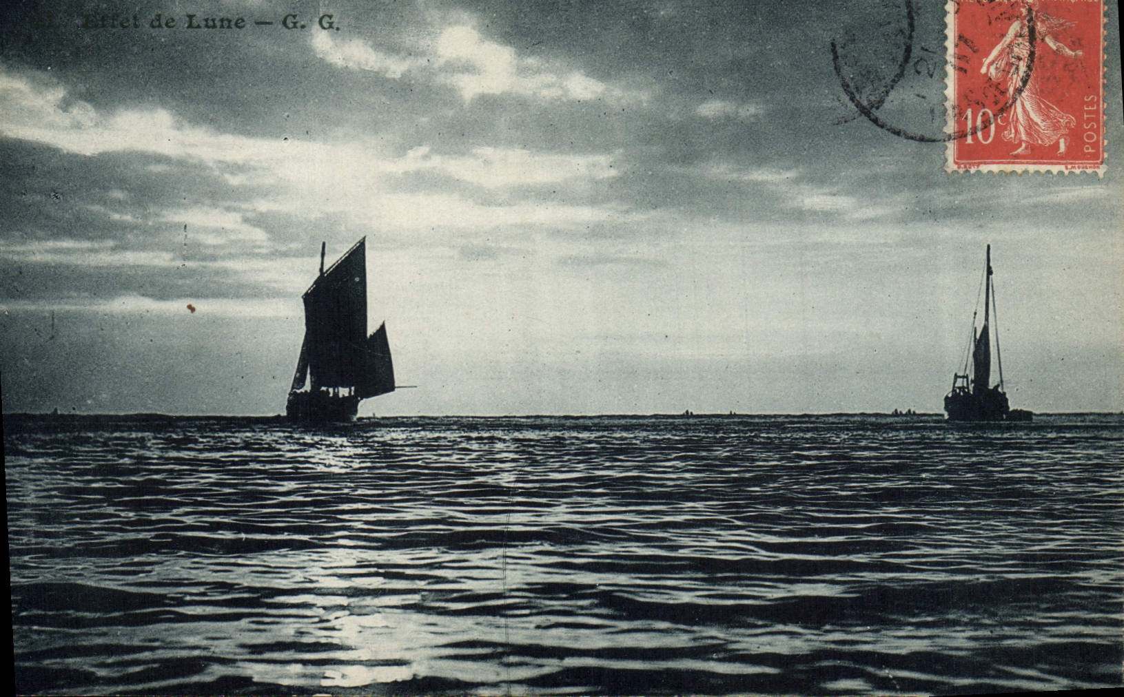 VINTAGE POSTCARD Boat of sin Effect of the moon