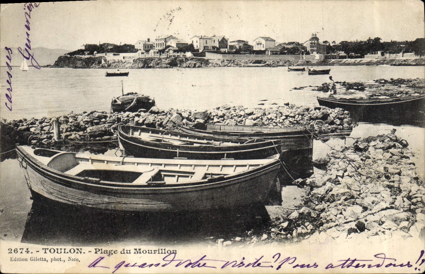 VINTAGE POSTCARD Boat of sin Toulon Beach of Mourillon