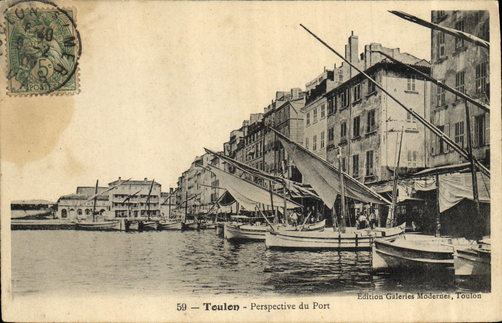 VINTAGE POSTCARD Boat of sin Toulon View of the port