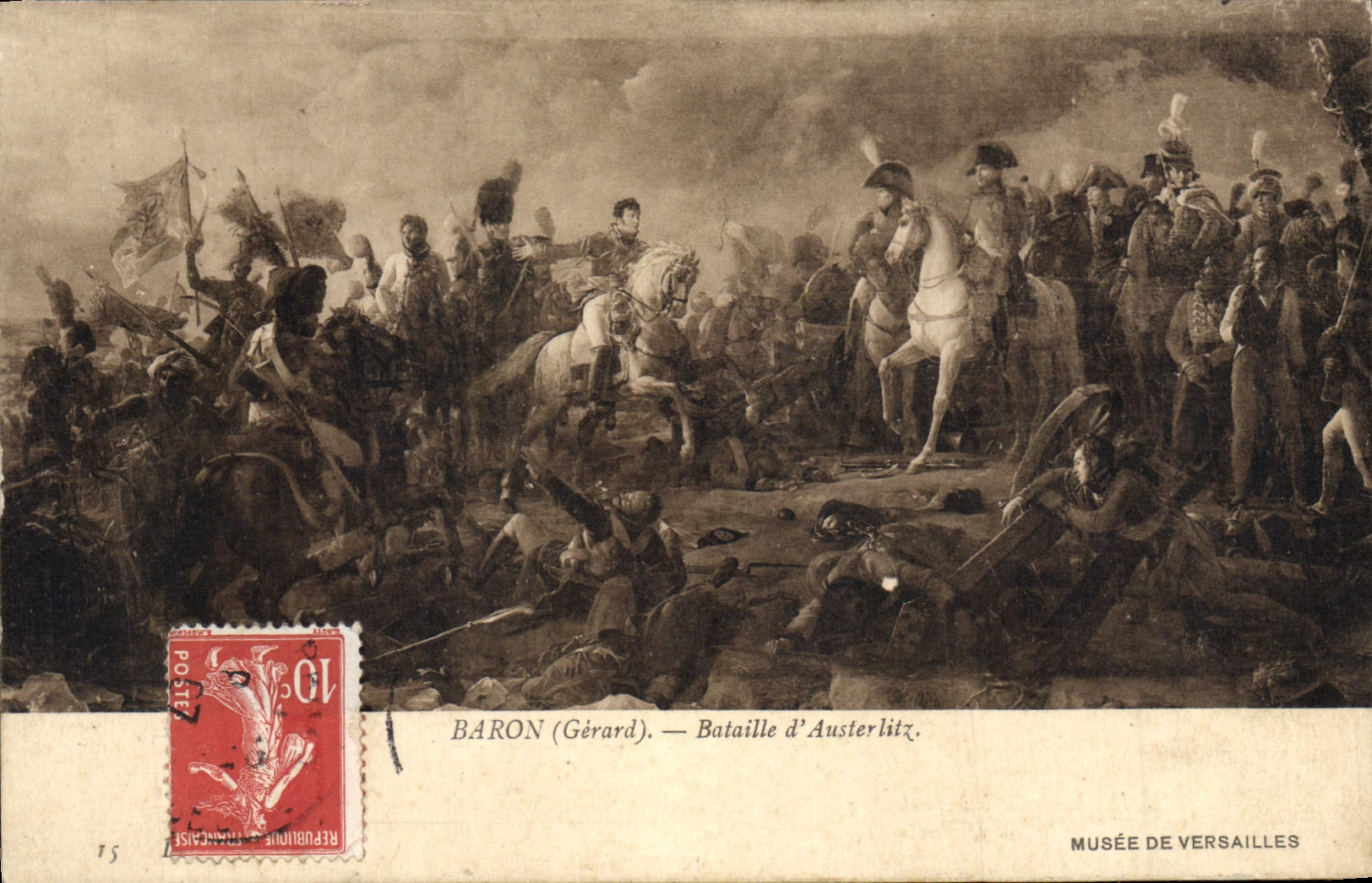 Barón Bataille de Napoleon de la POSTAL de la VENDIMIA 1r de Austerlitz