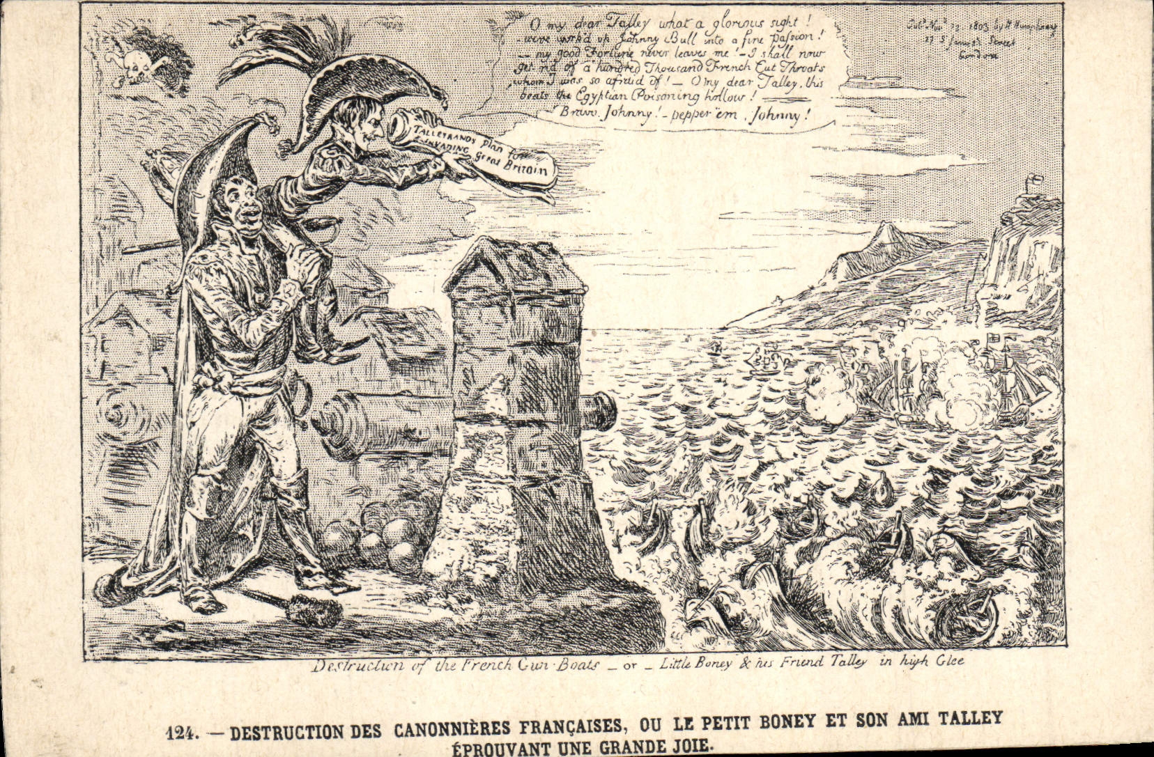 VINTAGE POSTCARD Destruction of the French drain-holes or small Boney and his/her friend Talley testing a great joy