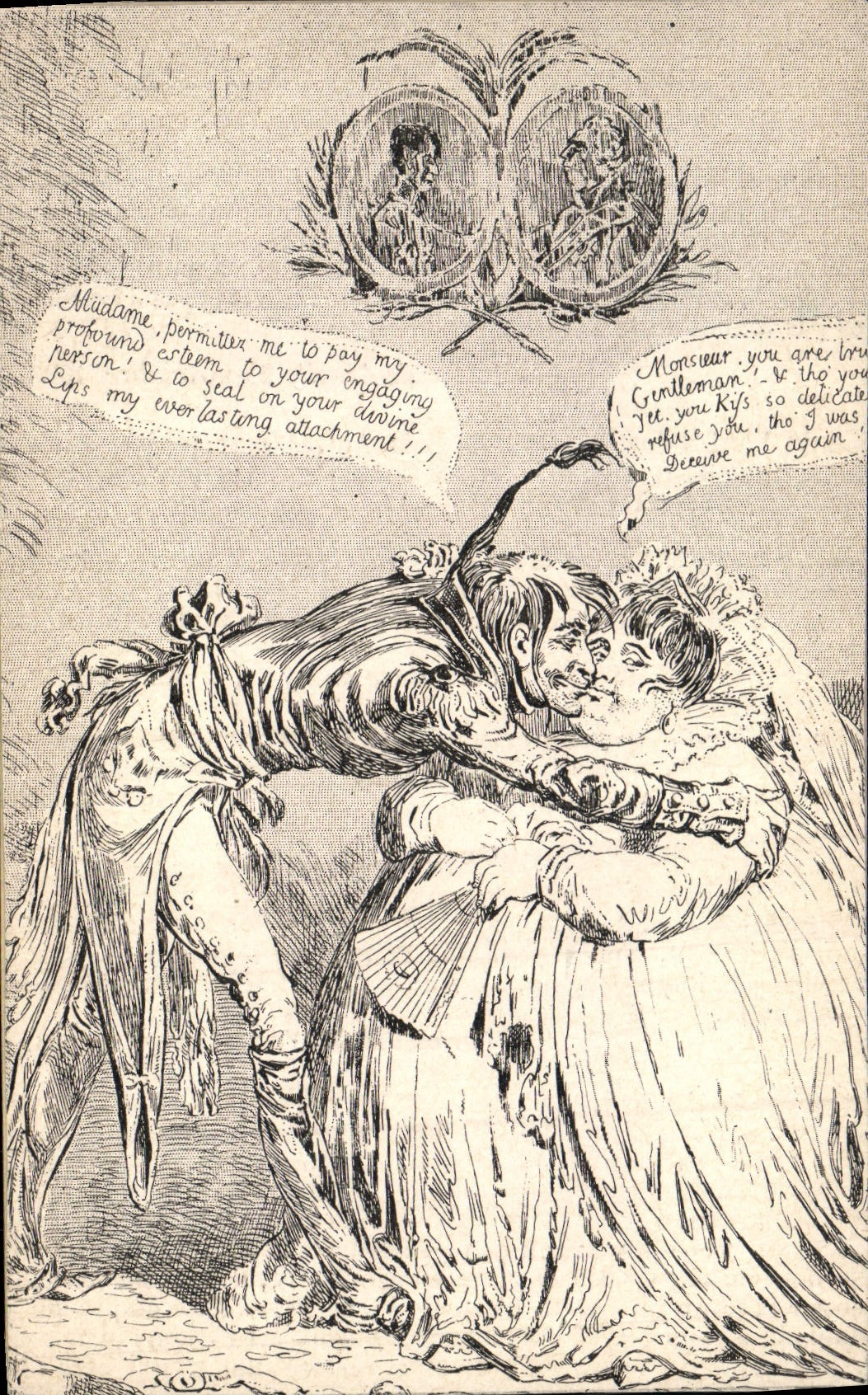 VINTAGE POSTCARD the first kiss enters the French England and citizen