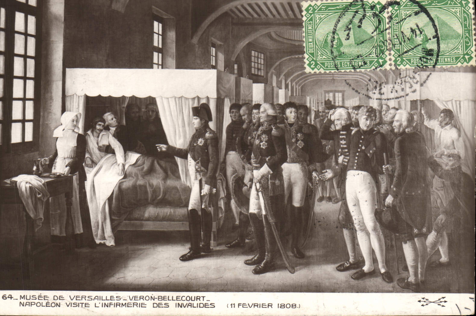 VINTAGE POSTCARD Napoleon 1st Museum of Versailles Veron Belelcourt Napoleon visits the infirmary of the Invalids Egypt Egypt